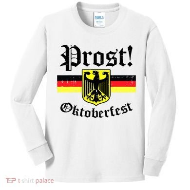 Prost Oktoberfest German Flag Crest Eagle Bavarian Kids Long Sleeve Shirt