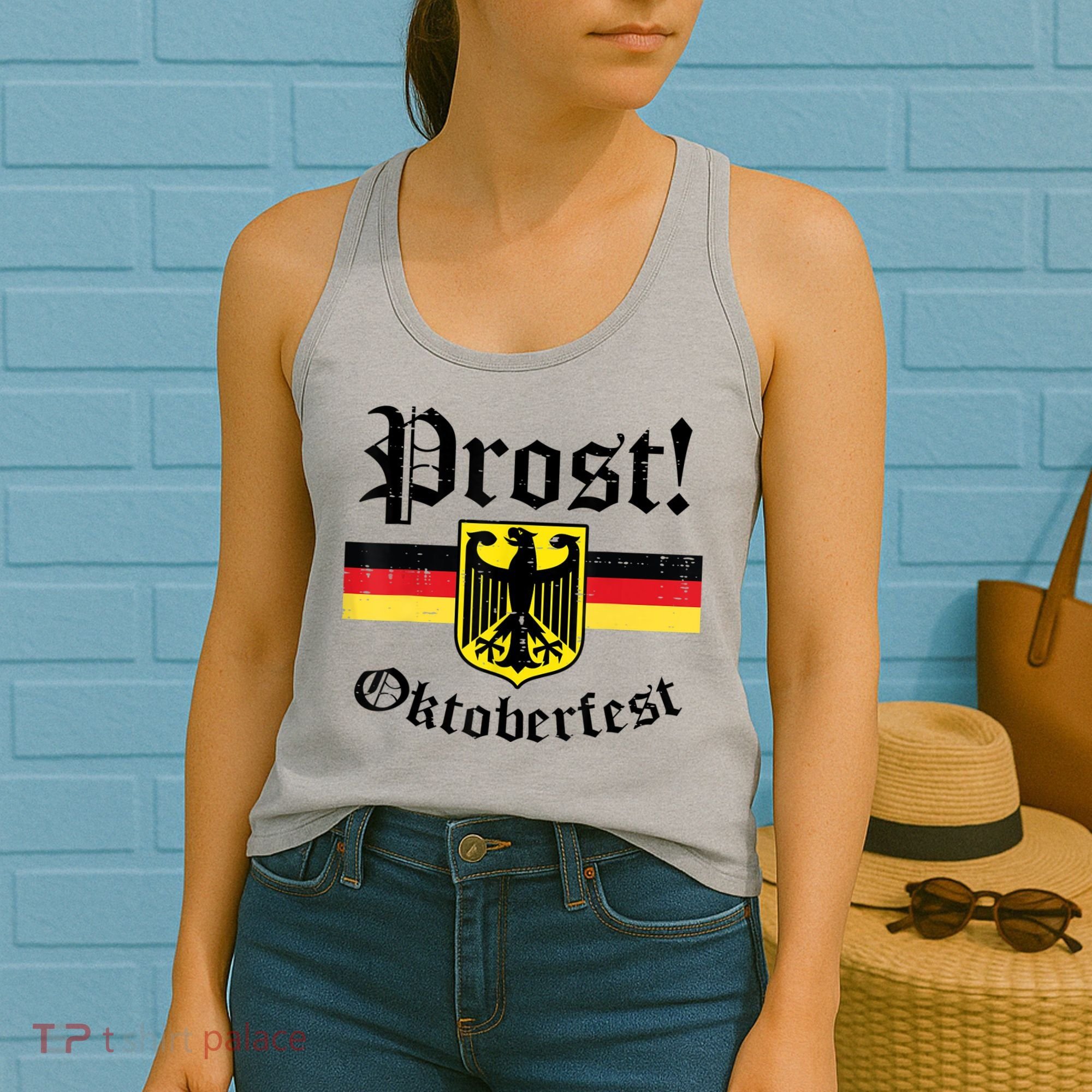 Prost Oktoberfest German Flag Crest Eagle Bavarian Women's Tank Top