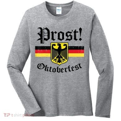 Prost Oktoberfest German Flag Crest Eagle Bavarian Women's Long Sleeve Shirt
