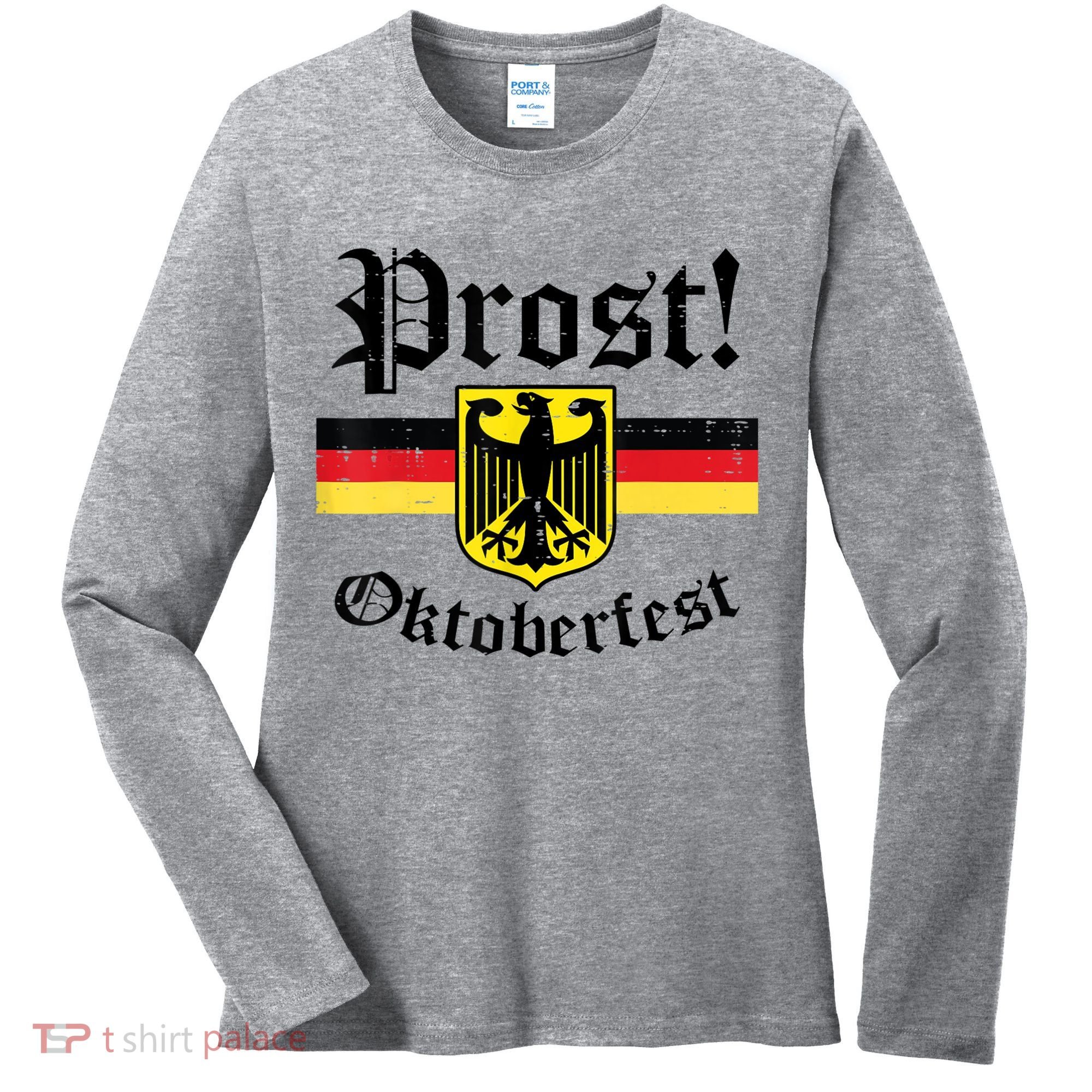 Prost Oktoberfest German Flag Crest Eagle Bavarian Women's Long Sleeve Shirt
