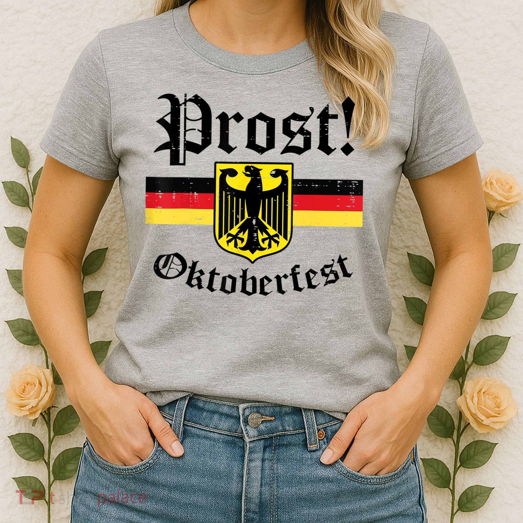 Prost Oktoberfest German Flag Crest Eagle Bavarian Women's T-Shirt