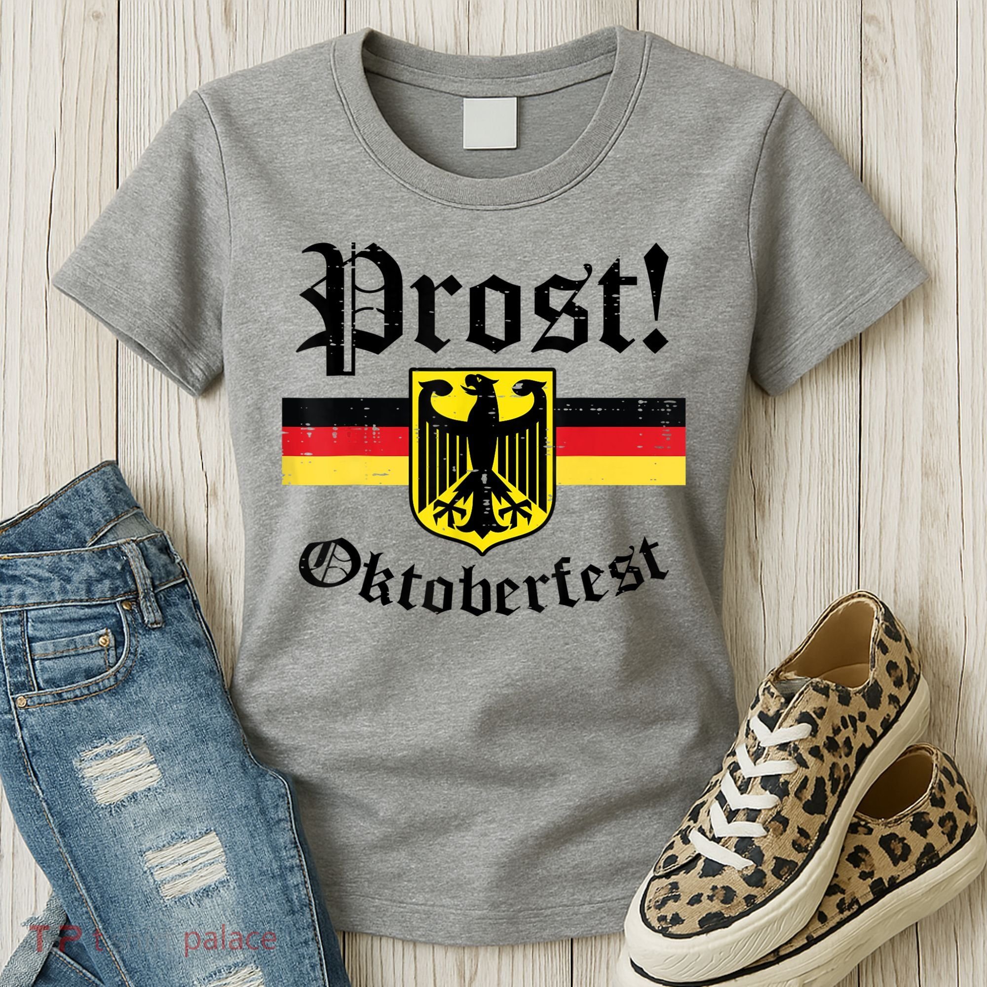 Prost Oktoberfest German Flag Crest Eagle Bavarian Women's T-Shirt