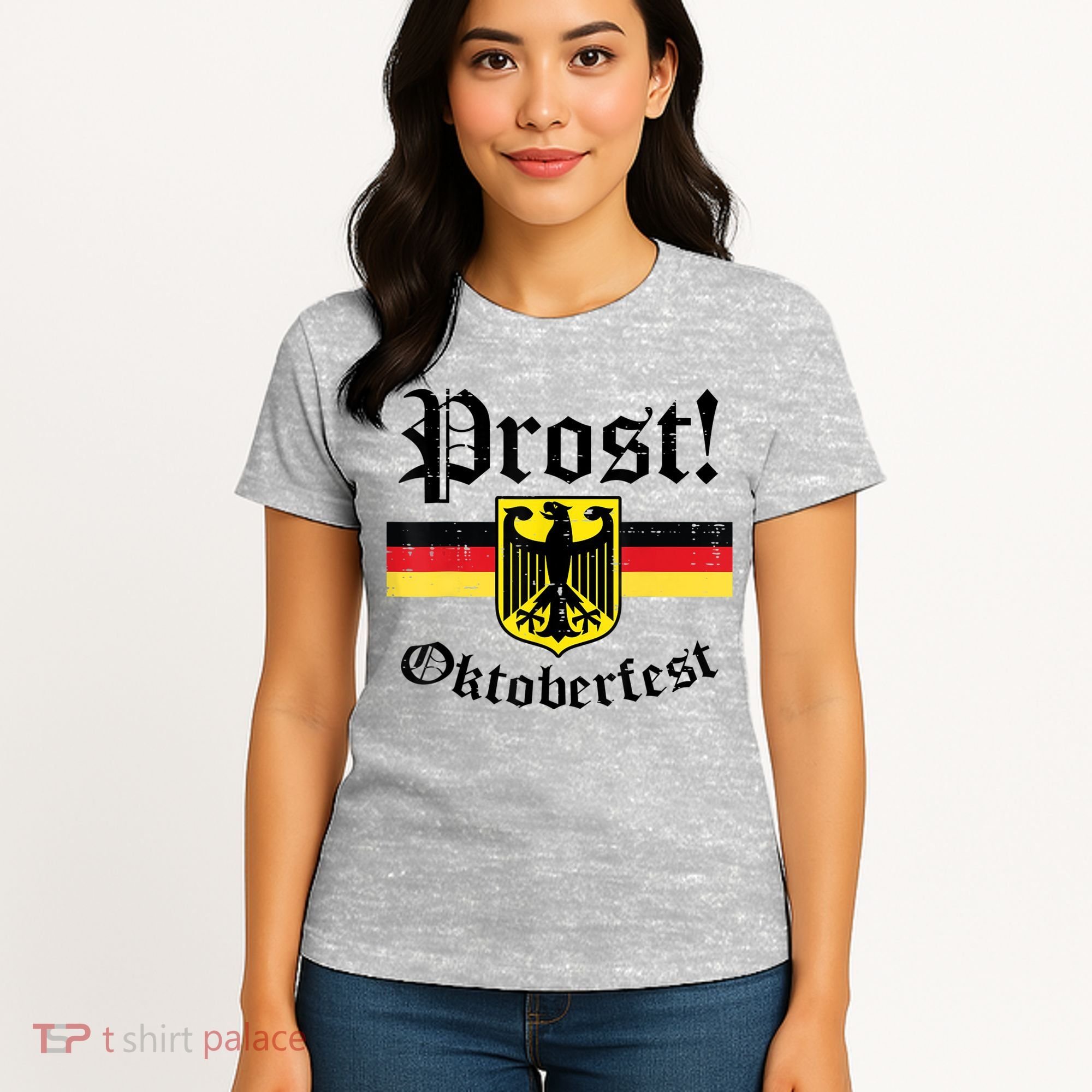 Prost Oktoberfest German Flag Crest Eagle Bavarian Women's T-Shirt