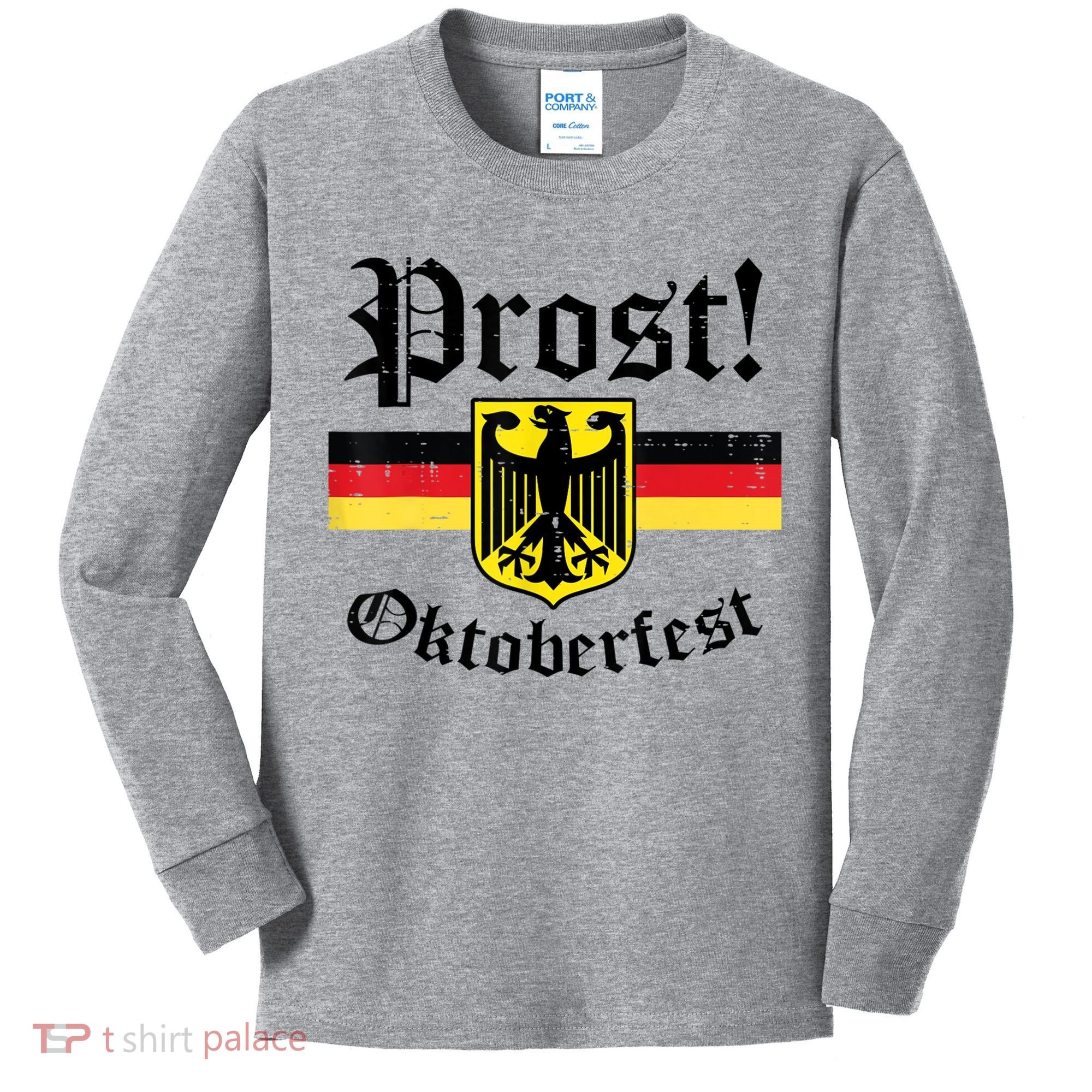 Prost Oktoberfest German Flag Crest Eagle Bavarian Kids Long Sleeve Shirt
