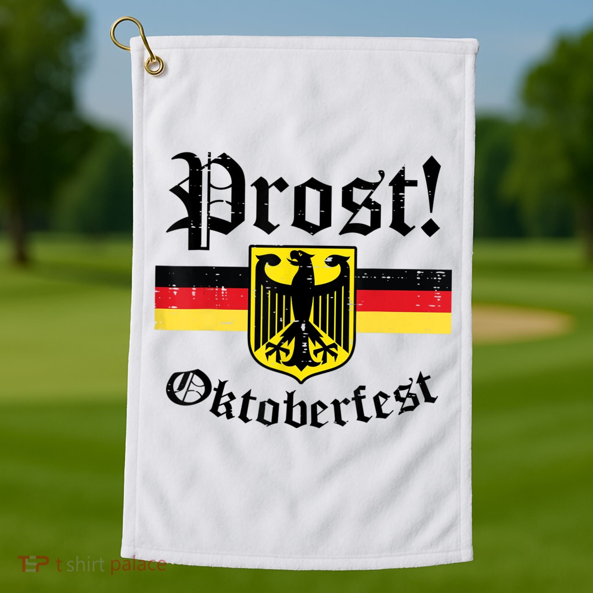 Prost Oktoberfest German Flag Crest Eagle Bavarian Golf Towel