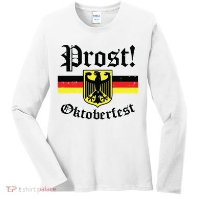 Prost Oktoberfest German Flag Crest Eagle Bavarian Women's Long Sleeve Shirt