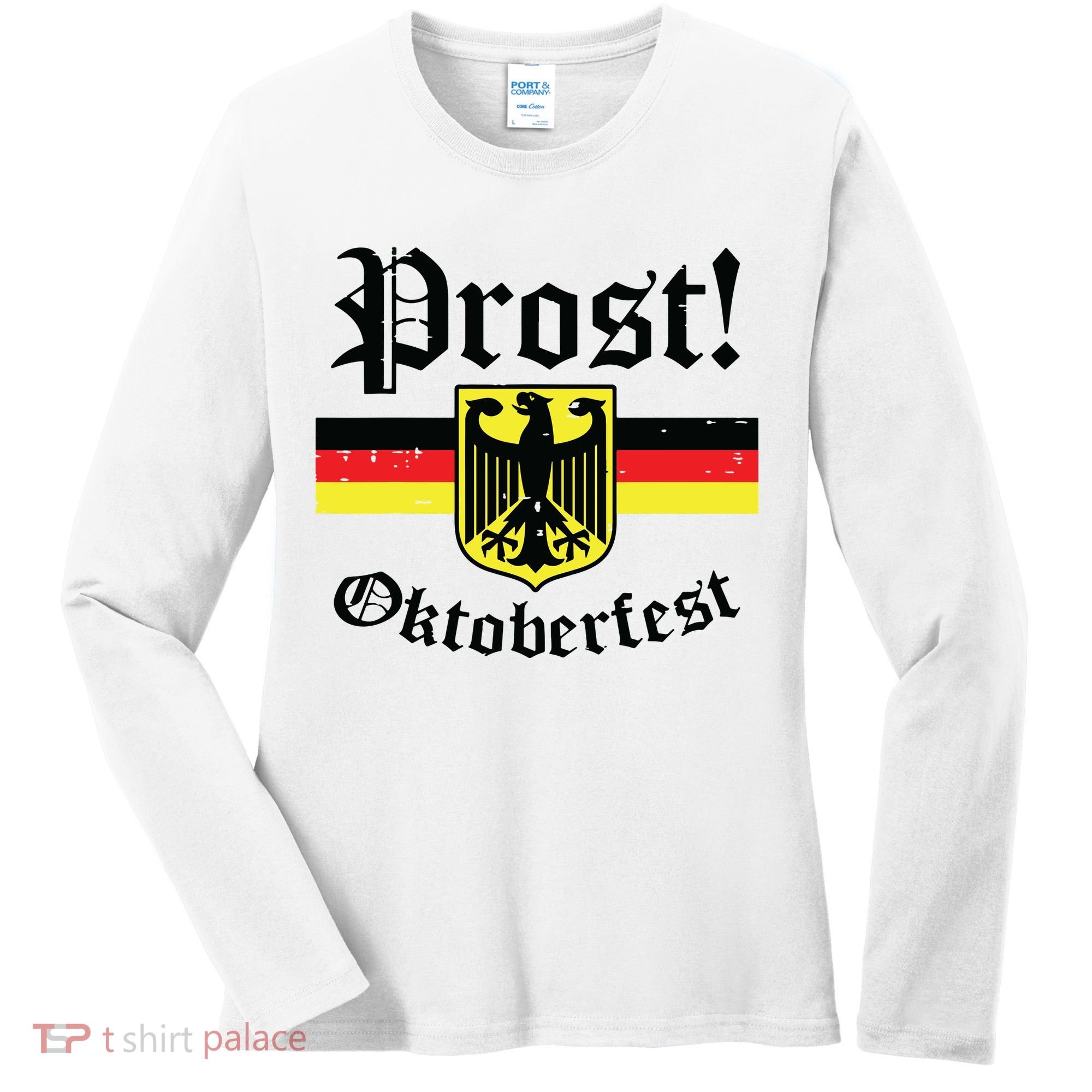 Prost Oktoberfest German Flag Crest Eagle Bavarian Women's Long Sleeve Shirt