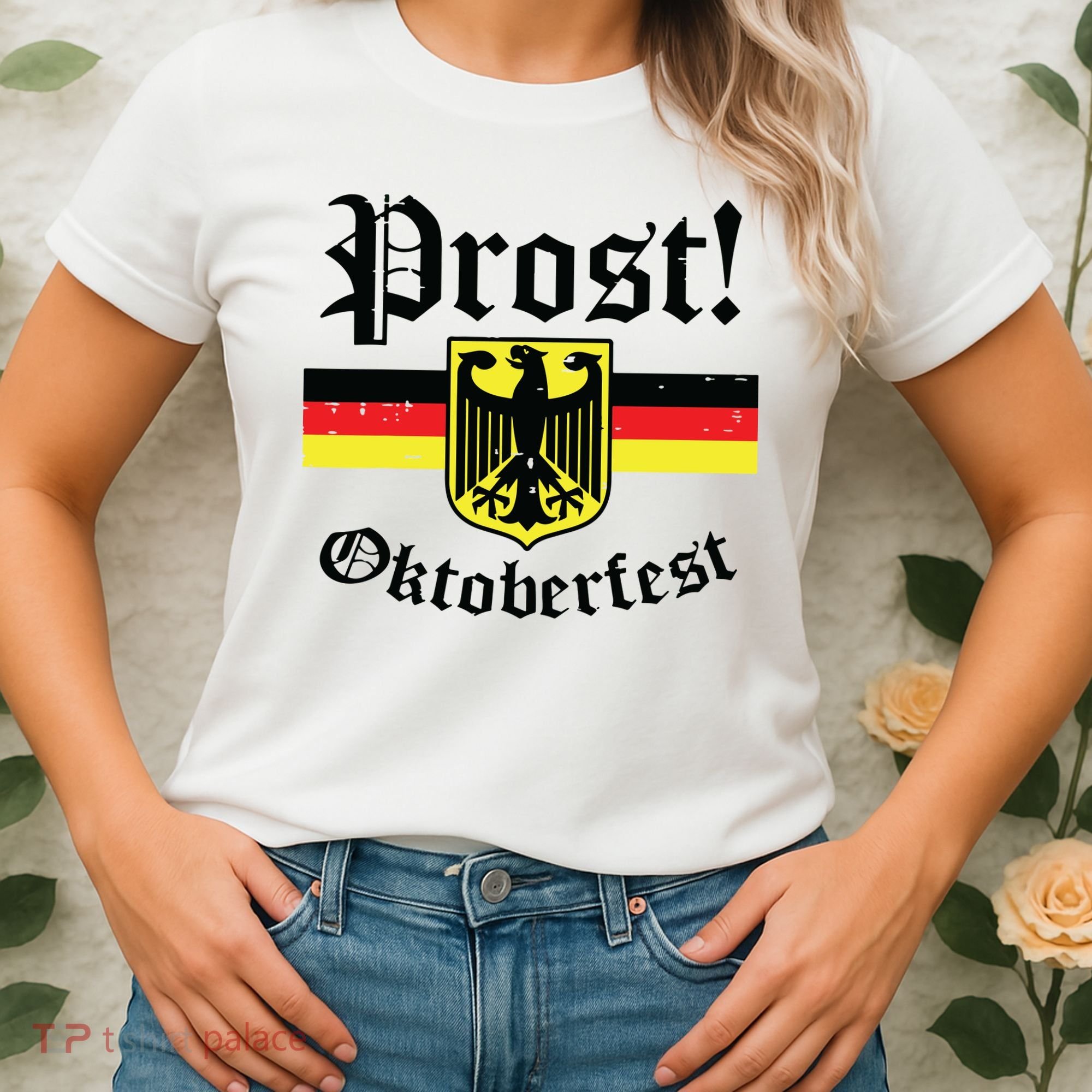 Prost Oktoberfest German Flag Crest Eagle Bavarian Women's T-Shirt