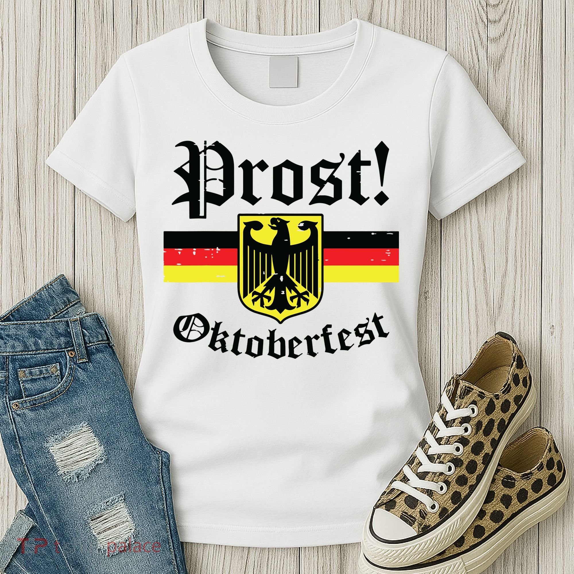 Prost Oktoberfest German Flag Crest Eagle Bavarian Women's T-Shirt
