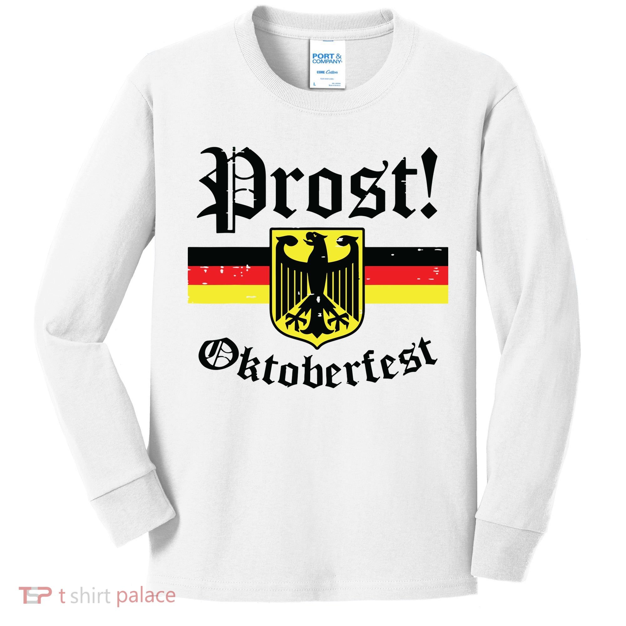 Prost Oktoberfest German Flag Crest Eagle Bavarian Kids Long Sleeve Shirt