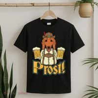 Prost Oktoberfest German Dachshund Dog Drinking Beer T-Shirt thumb 2