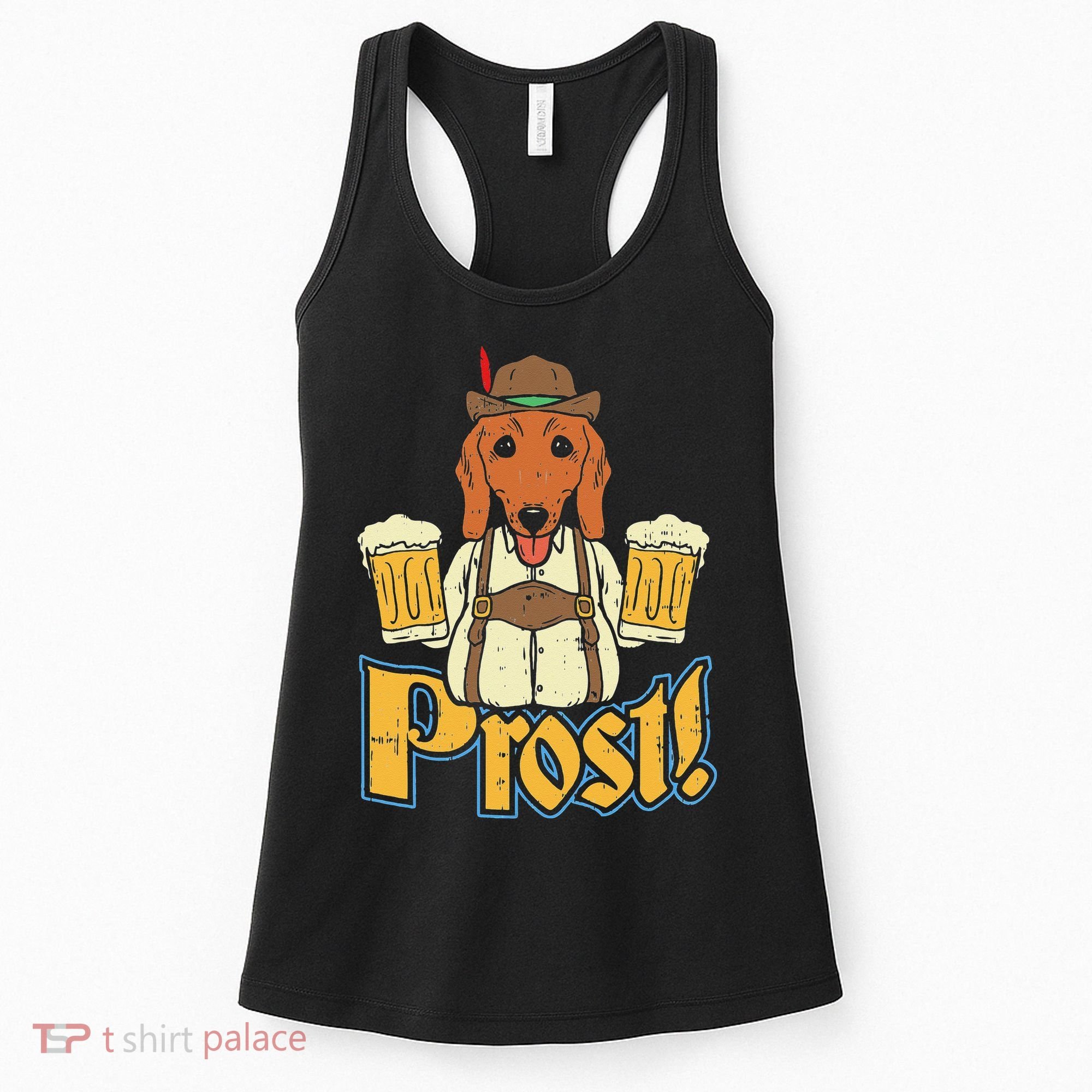 Prost Oktoberfest German Dachshund Dog Drinking Beer Women's Tank Top