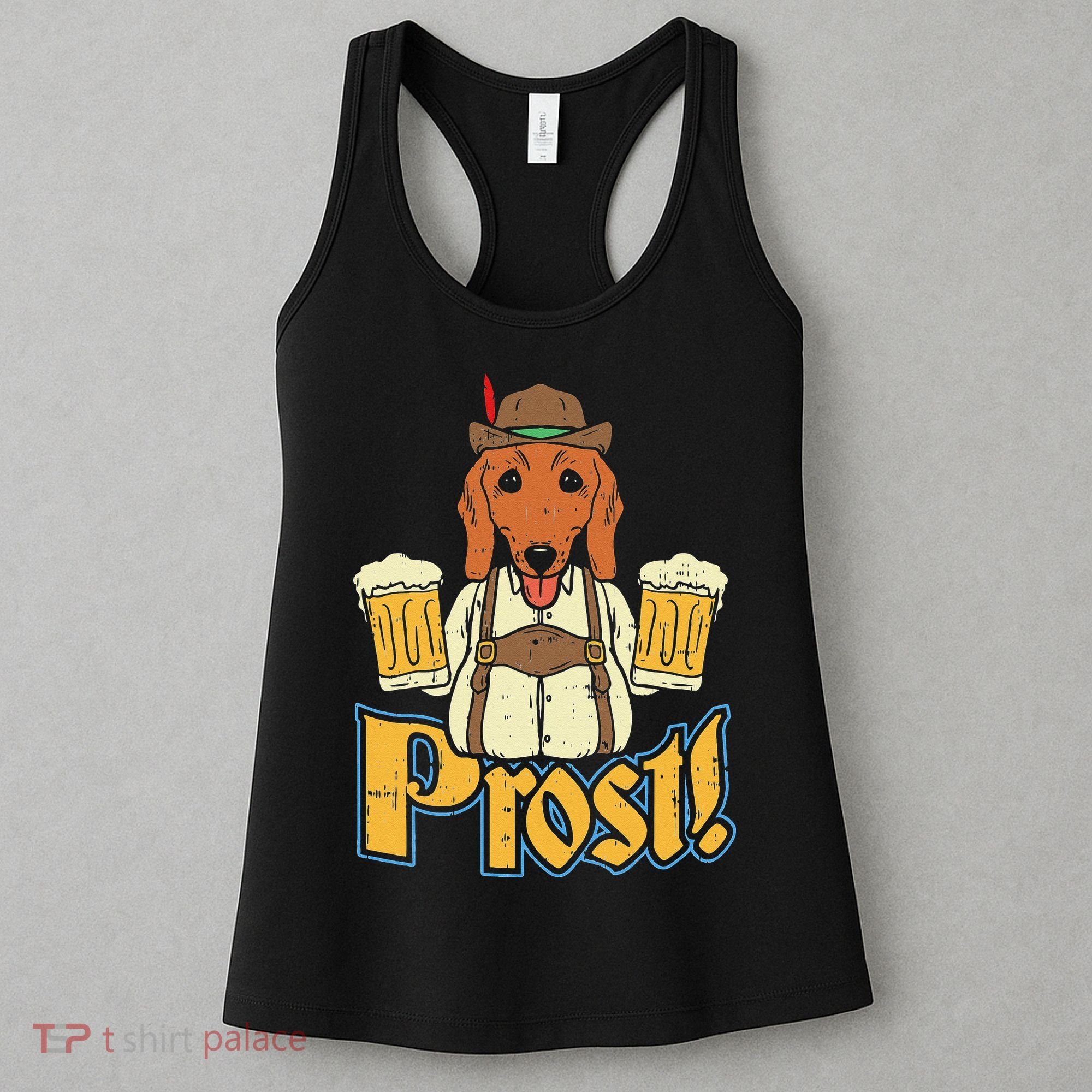 Prost Oktoberfest German Dachshund Dog Drinking Beer Women's Tank Top