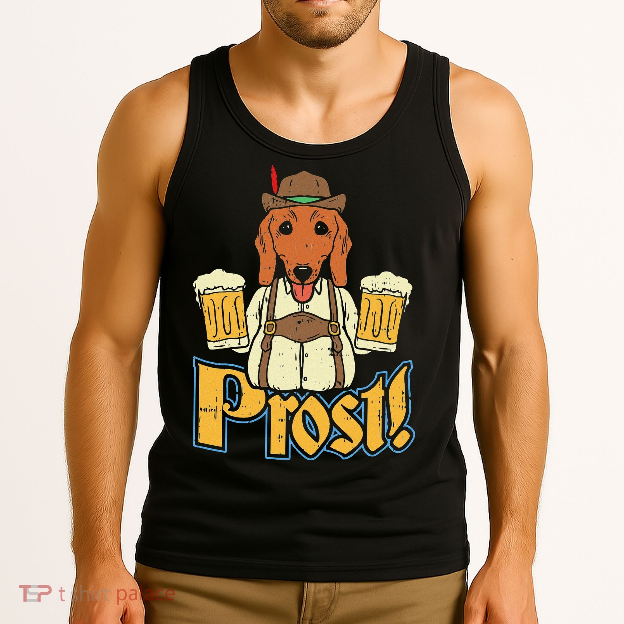 Prost Oktoberfest German Dachshund Dog Drinking Beer Tank Top