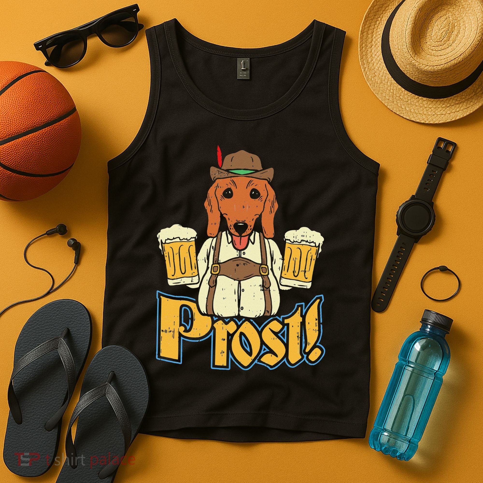 Prost Oktoberfest German Dachshund Dog Drinking Beer Tank Top