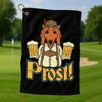 Prost Oktoberfest German Dachshund Dog Drinking Beer Golf Towel thumb 1