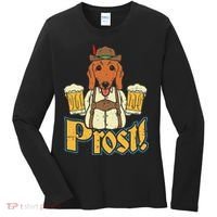 Prost Oktoberfest German Dachshund Dog Drinking Beer Women's Long Sleeve Shirt thumb 0
