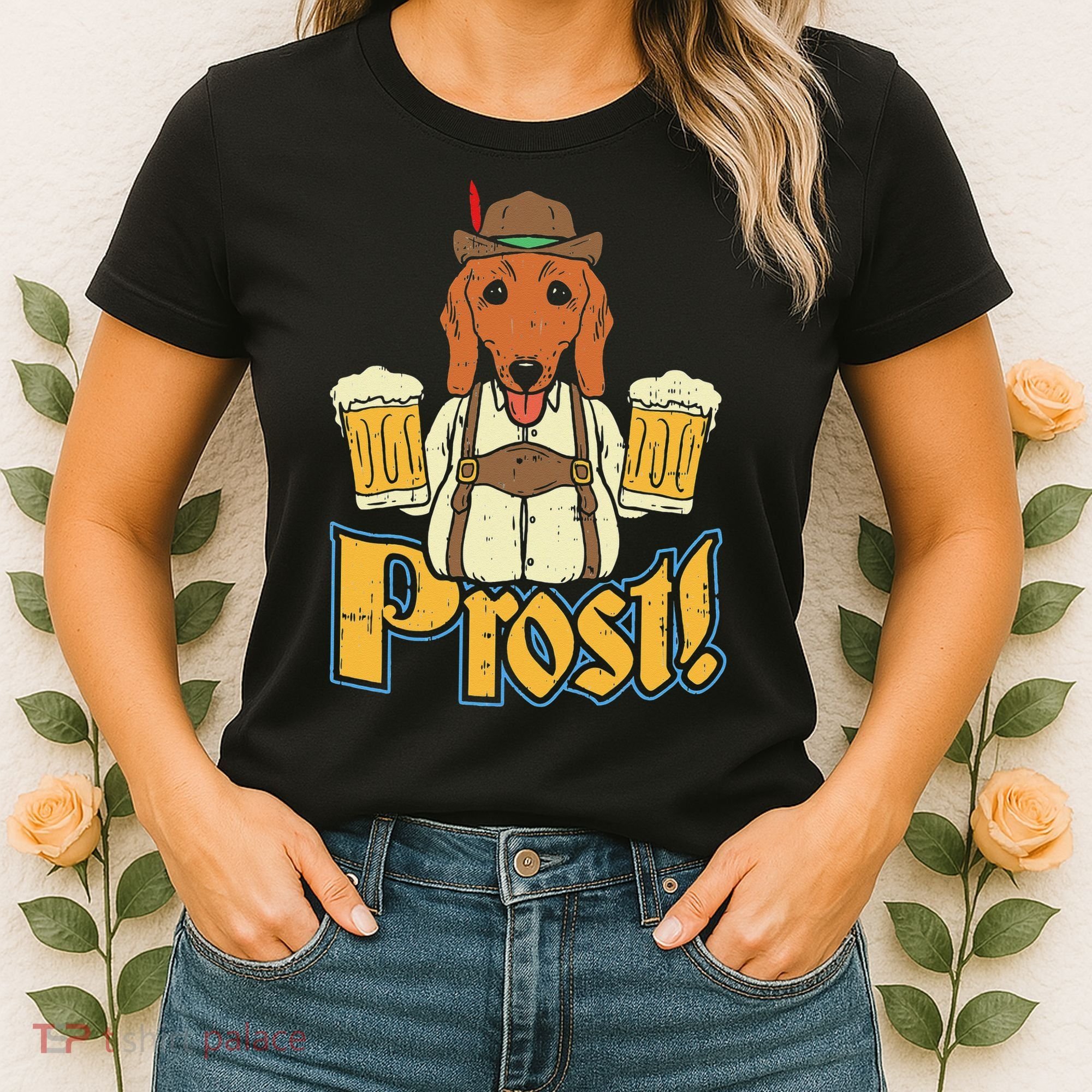 Prost Oktoberfest German Dachshund Dog Drinking Beer Women's T-Shirt