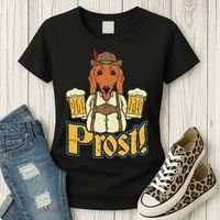 Prost Oktoberfest German Dachshund Dog Drinking Beer Women's T-Shirt thumb 3
