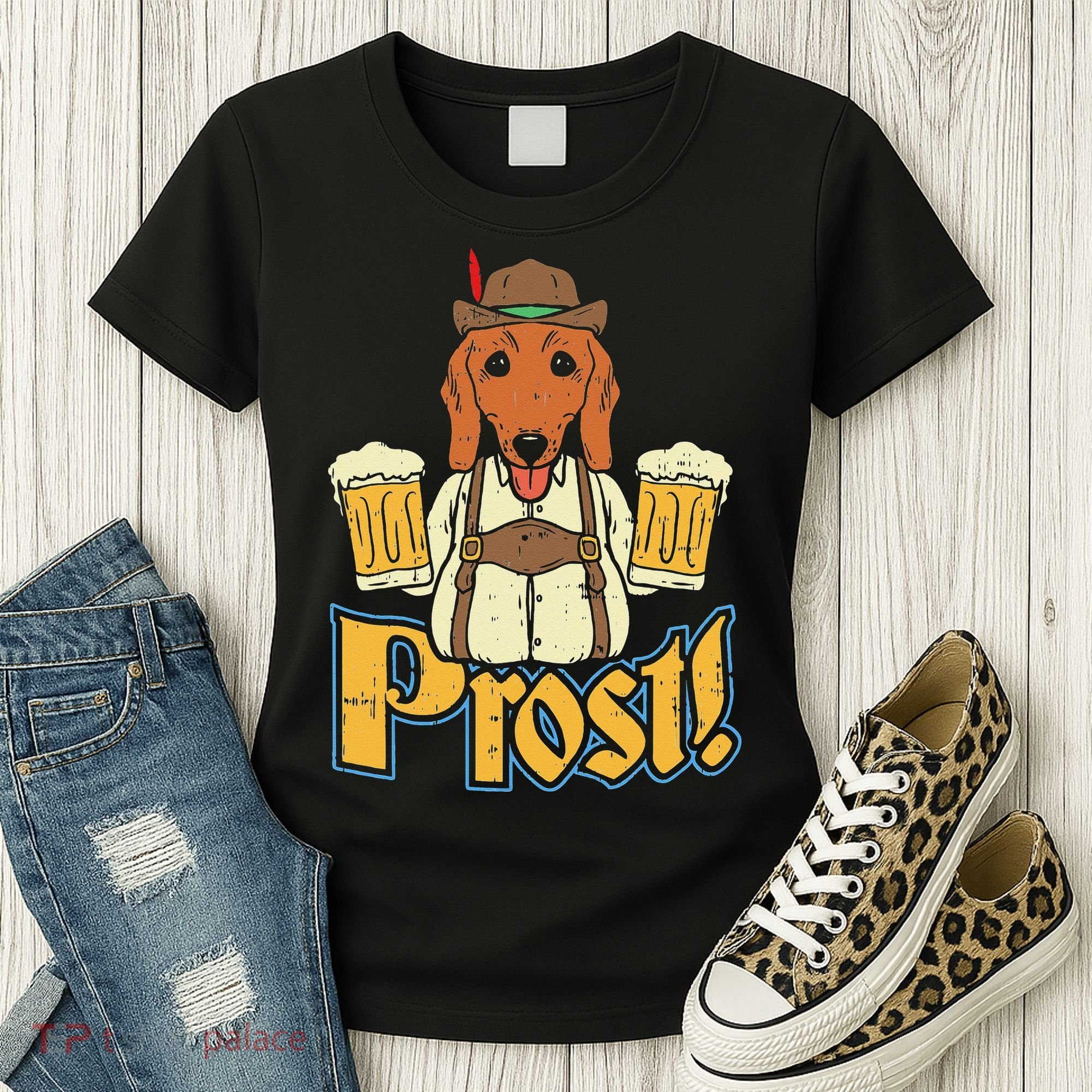 Prost Oktoberfest German Dachshund Dog Drinking Beer Women's T-Shirt