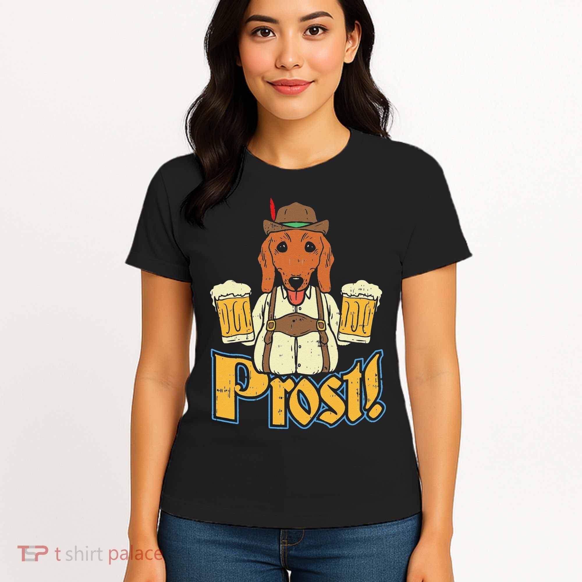 Prost Oktoberfest German Dachshund Dog Drinking Beer Women's T-Shirt