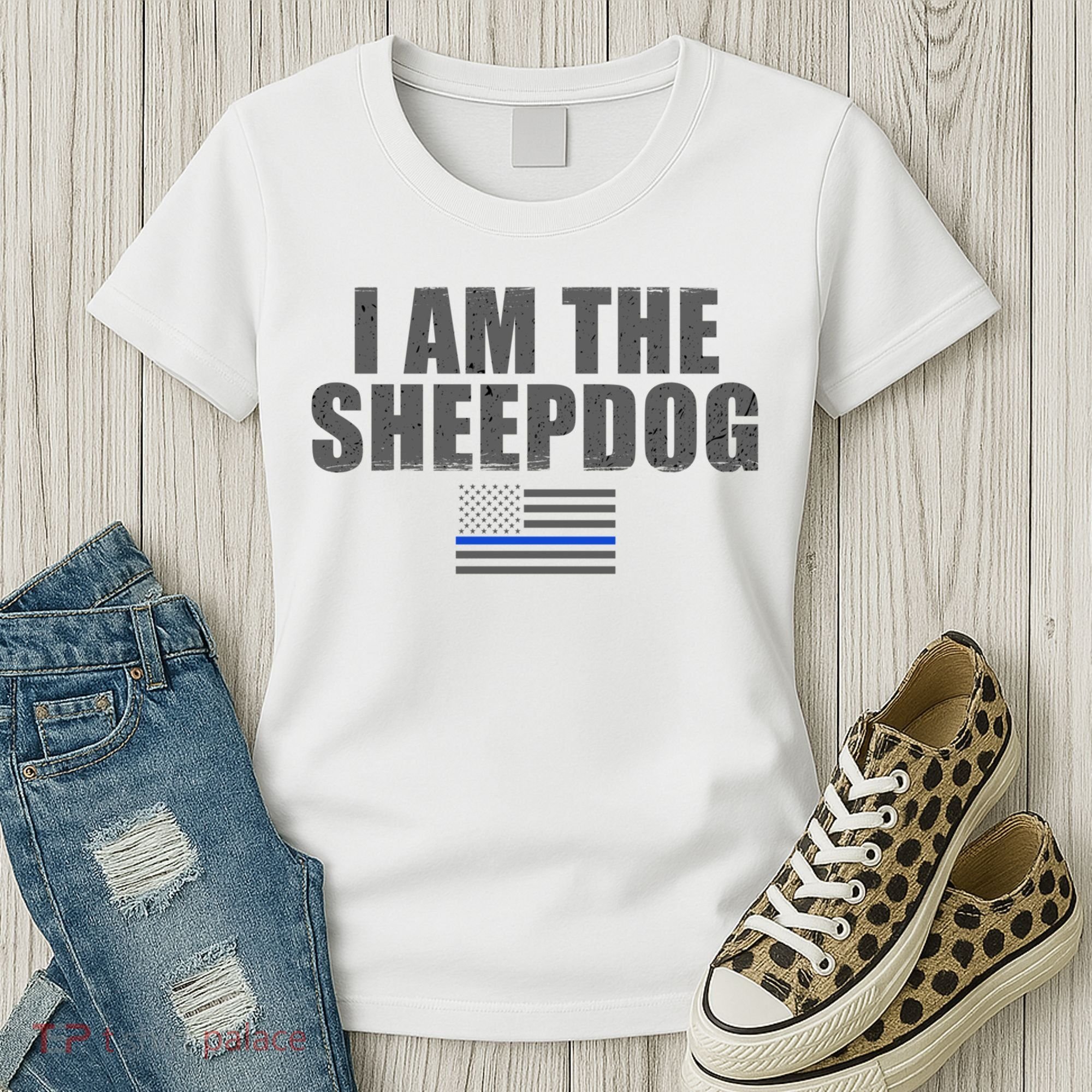 Police Officer Gift Thin Blue Line Gift I Am The Sheepdog Funny Gift Women's T-Shirt