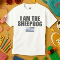 Police Officer Gift Thin Blue Line Gift I Am The Sheepdog Funny Gift Kids T-Shirt thumb 3