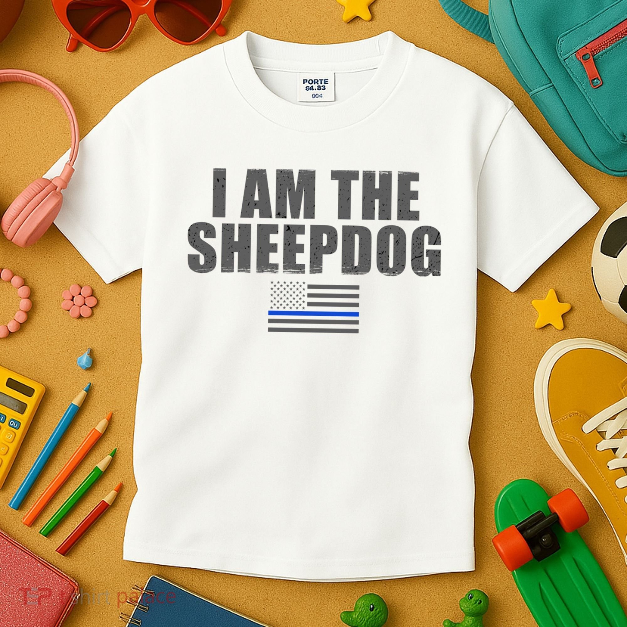 Police Officer Gift Thin Blue Line Gift I Am The Sheepdog Funny Gift Kids T-Shirt