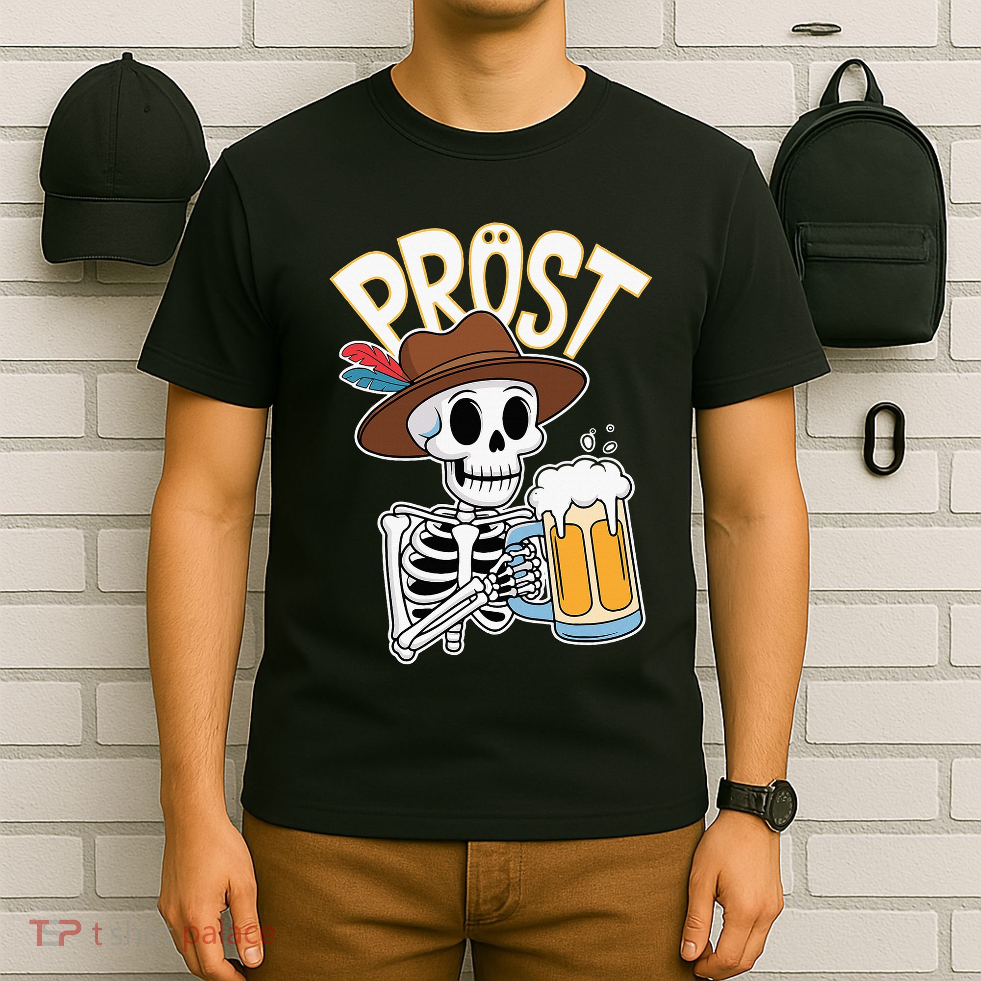 Prost Oktoberfest Halloween Skeleton T-Shirt
