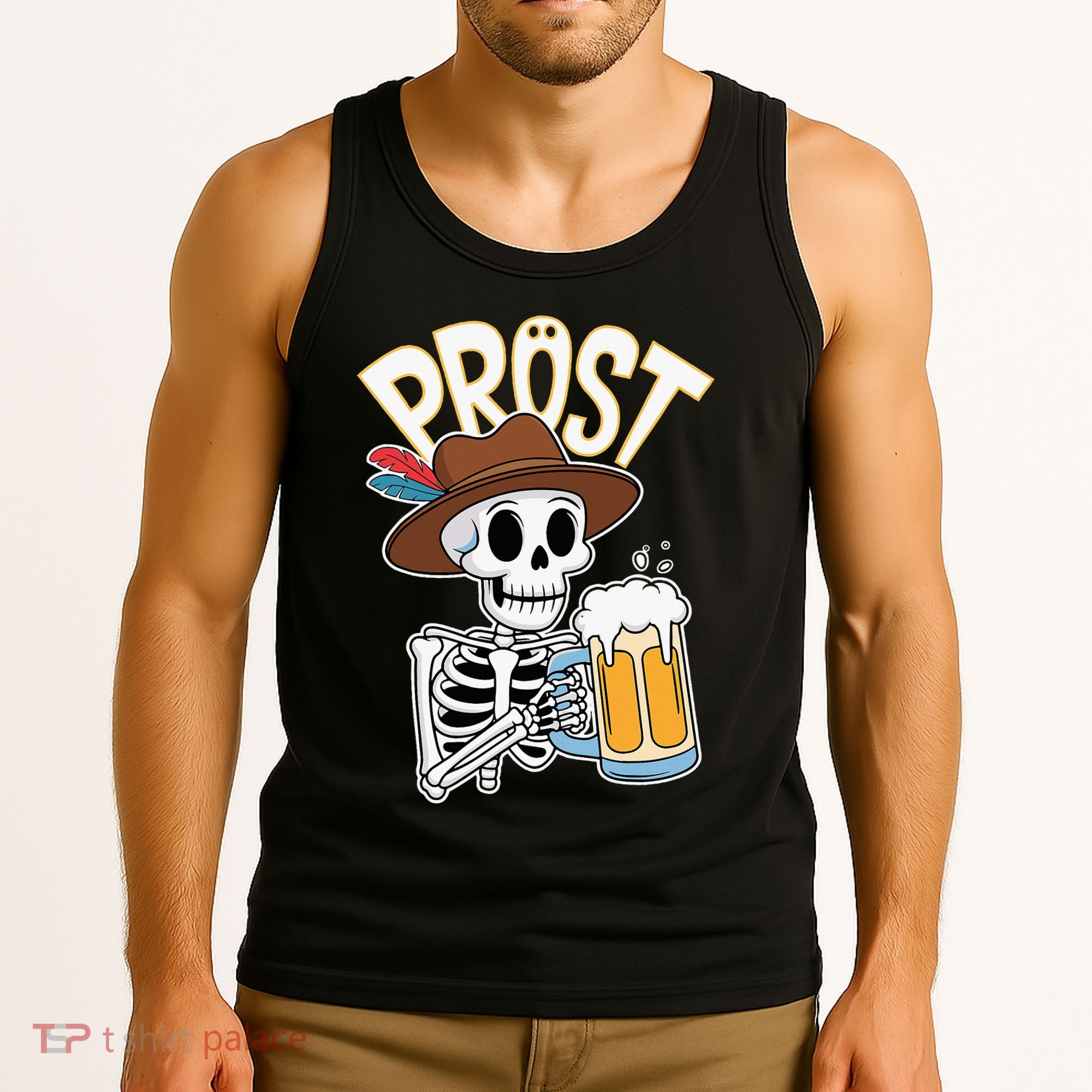 Prost Oktoberfest Halloween Skeleton Tank Top