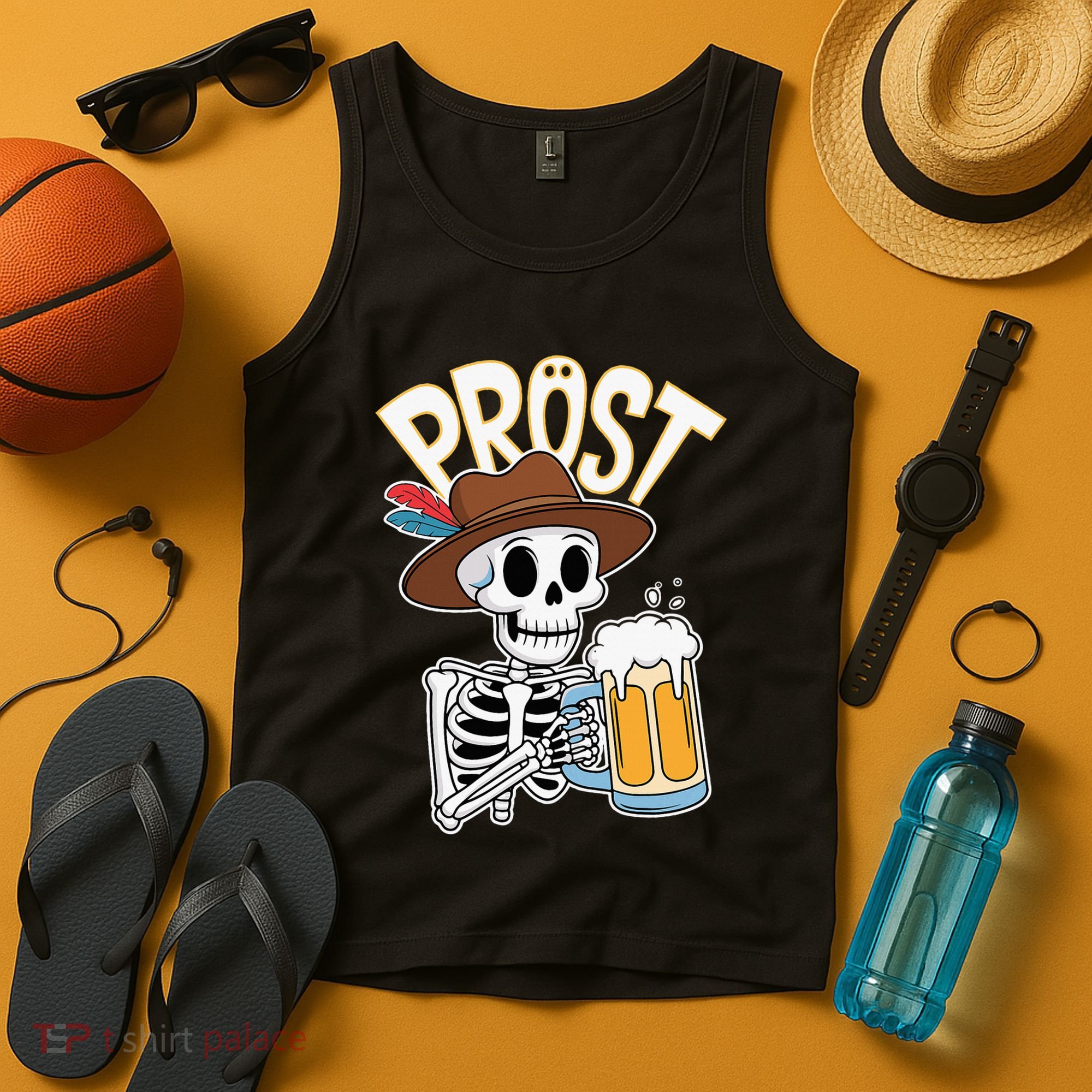 Prost Oktoberfest Halloween Skeleton Tank Top
