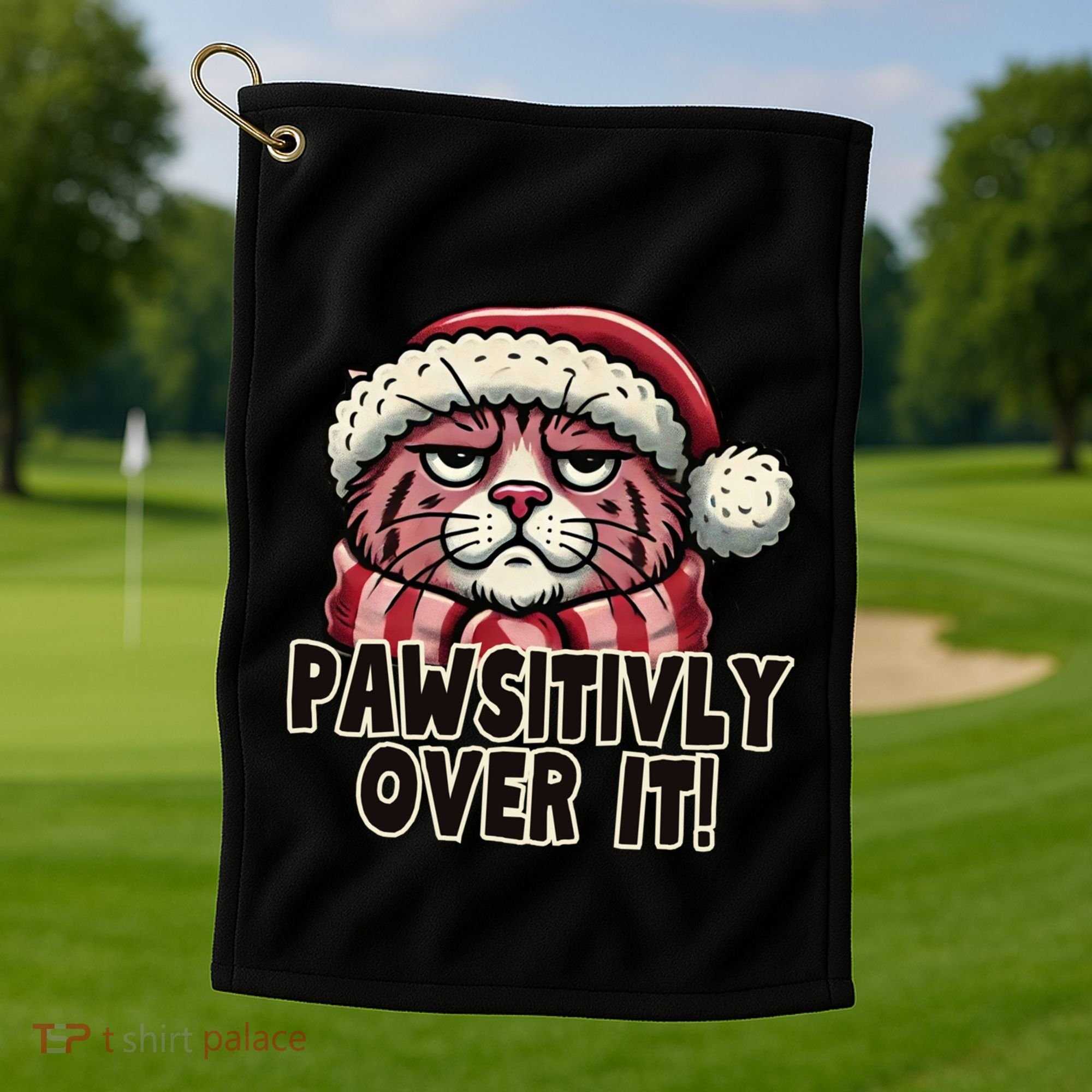 Pawsitively Over It Funny Grumpy Cat Christmas Great Gift Golf Towel