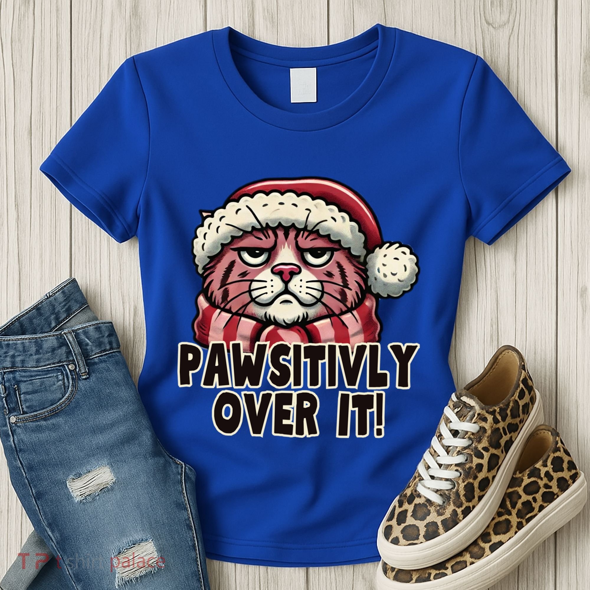 Pawsitively Over It Funny Grumpy Cat Christmas Great Gift Women's T-Shirt