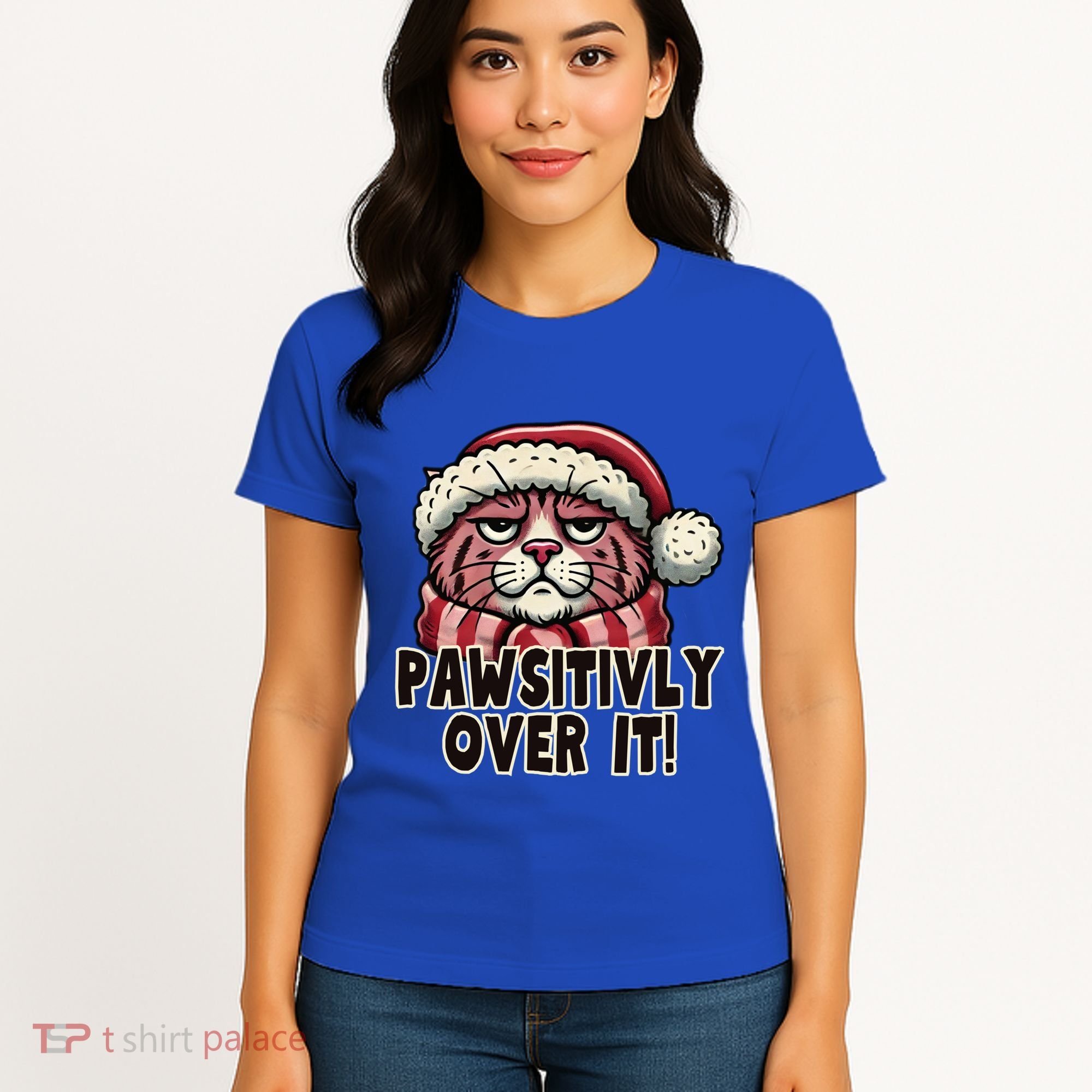 Pawsitively Over It Funny Grumpy Cat Christmas Great Gift Women's T-Shirt