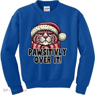 Pawsitively Over It Funny Grumpy Cat Christmas Great Gift Kids Sweatshirt