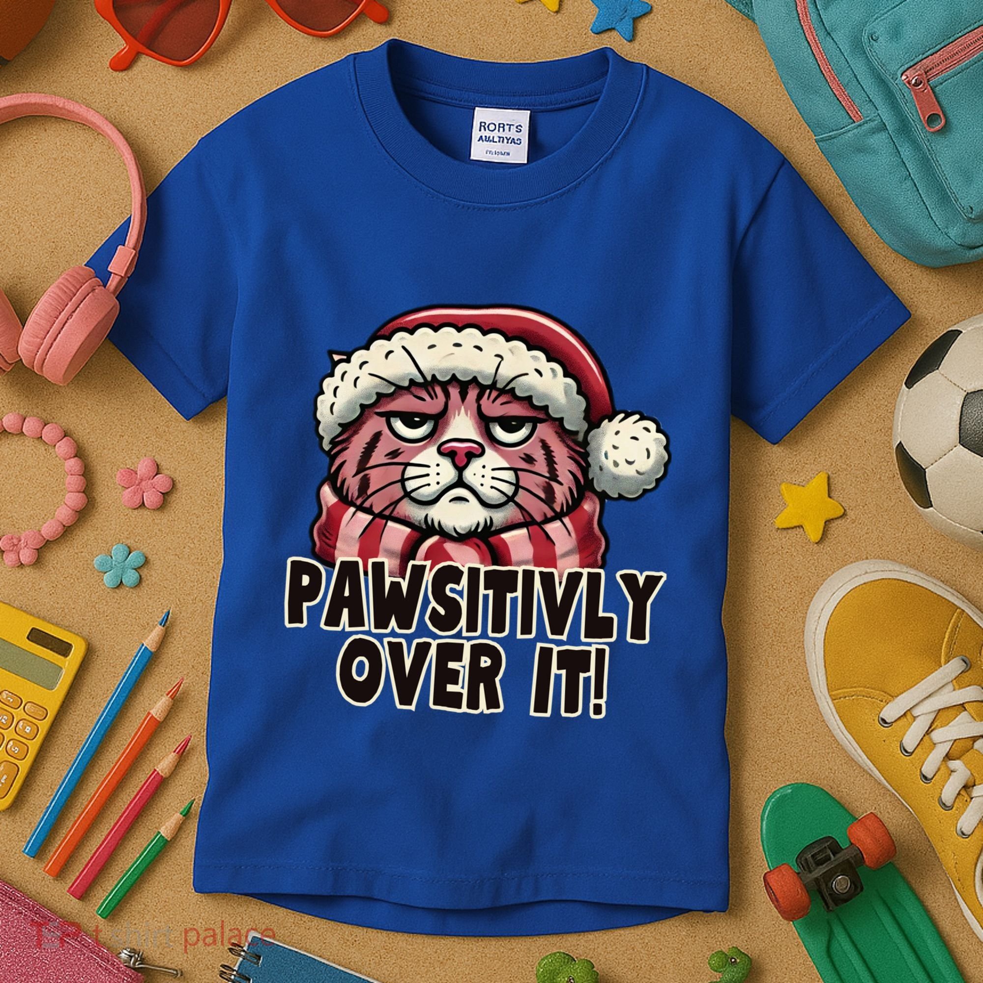 Pawsitively Over It Funny Grumpy Cat Christmas Great Gift Kids T-Shirt