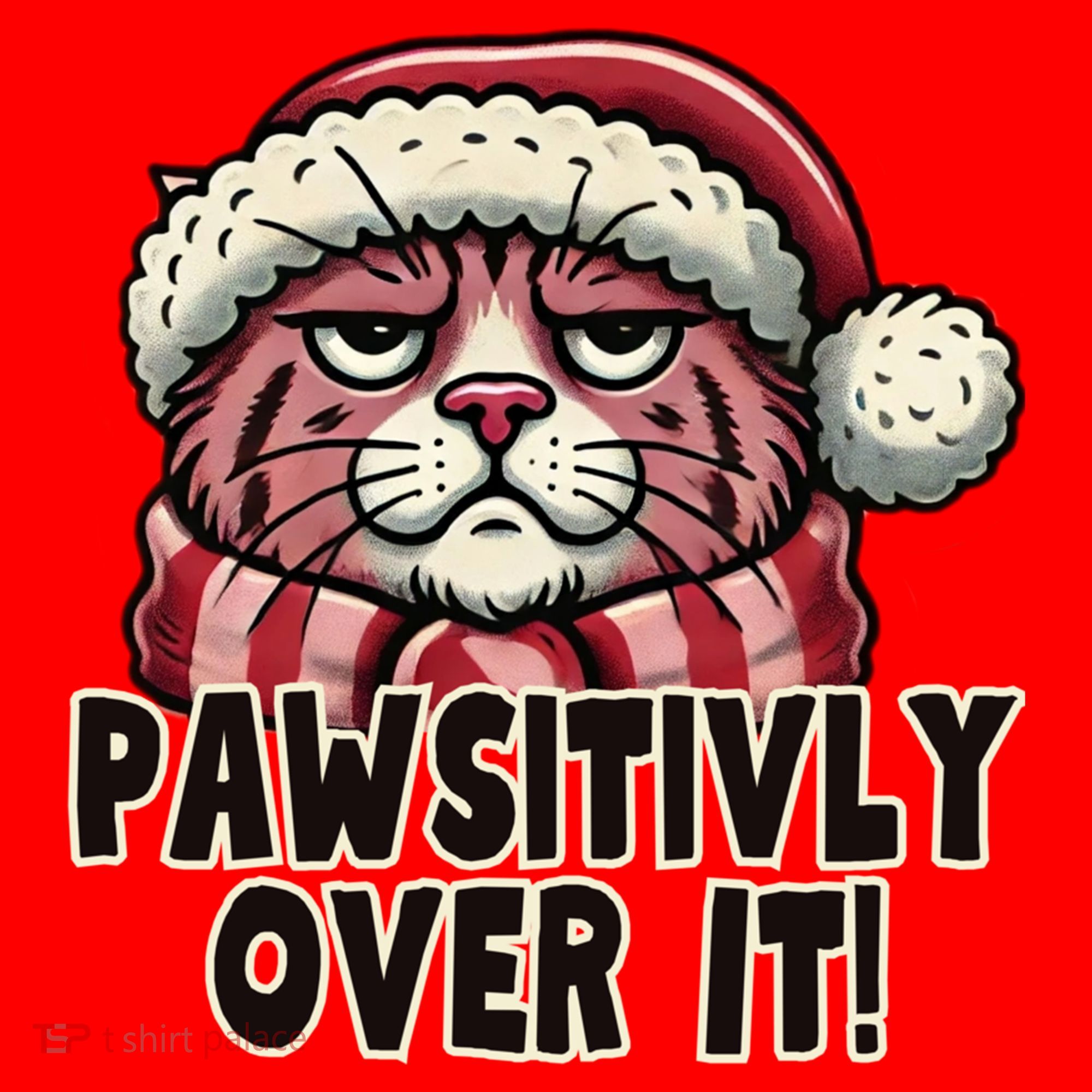 Pawsitively Over It Funny Grumpy Cat Christmas Great Gift Santa Hat