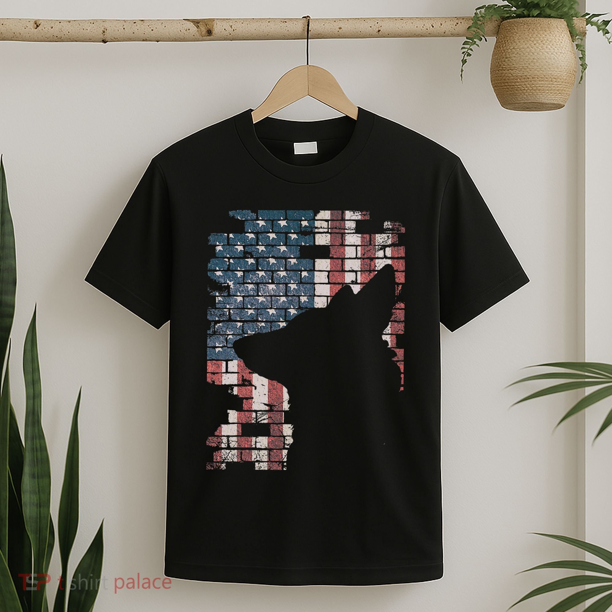 Police Officer K9 Dog Shep Pd American Flag Silhouette T-Shirt
