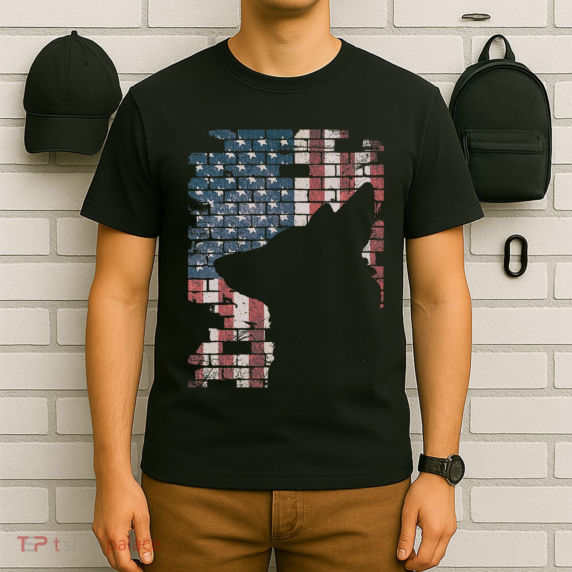 Police Officer K9 Dog Shep Pd American Flag Silhouette T-Shirt