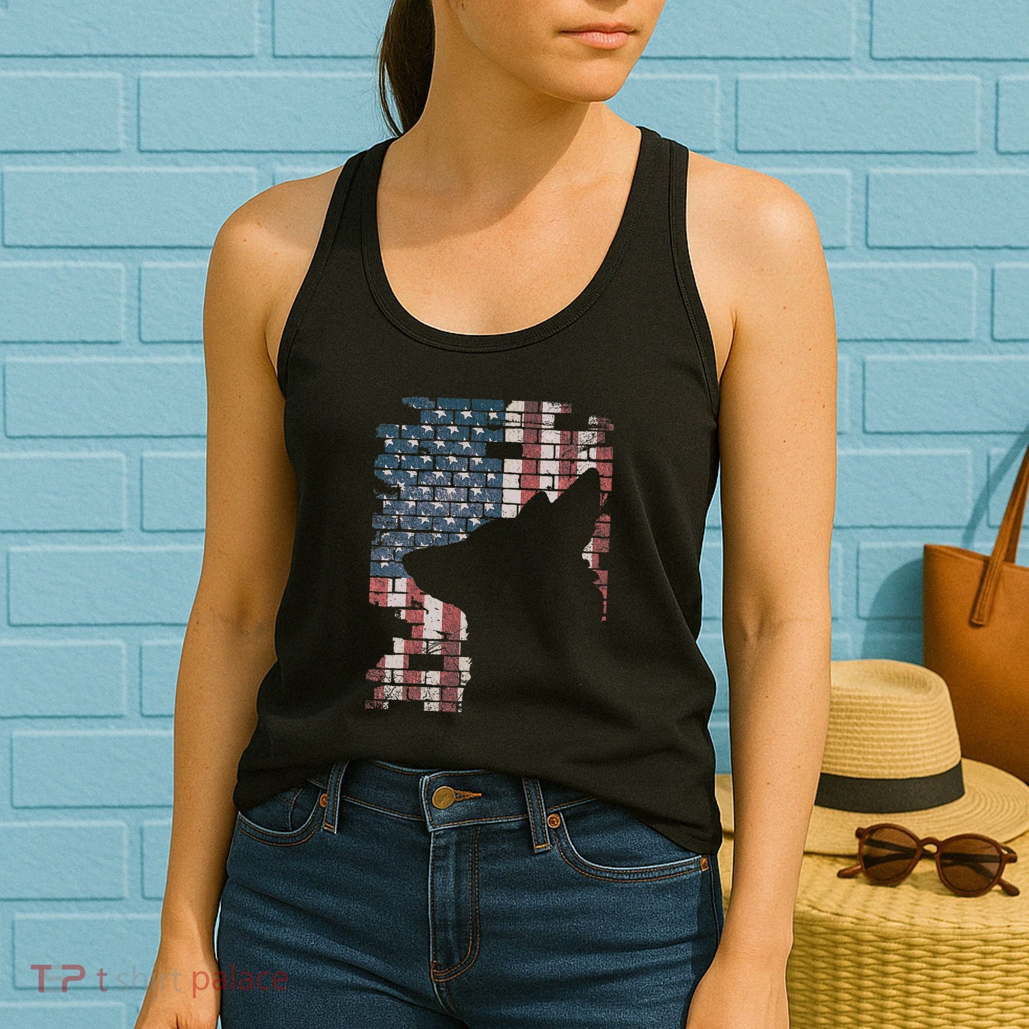 Police Officer K9 Dog Shep Pd American Flag Silhouette Women's Tank Top