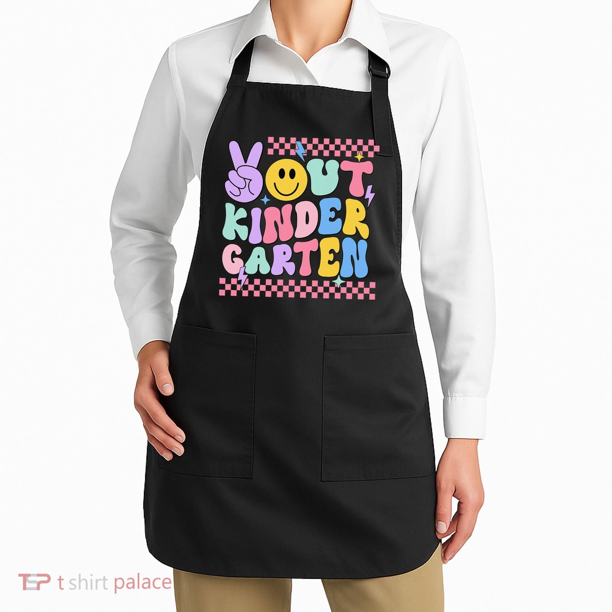 Peace Out Kindergarten Graduation Smile Face Last Day Apron