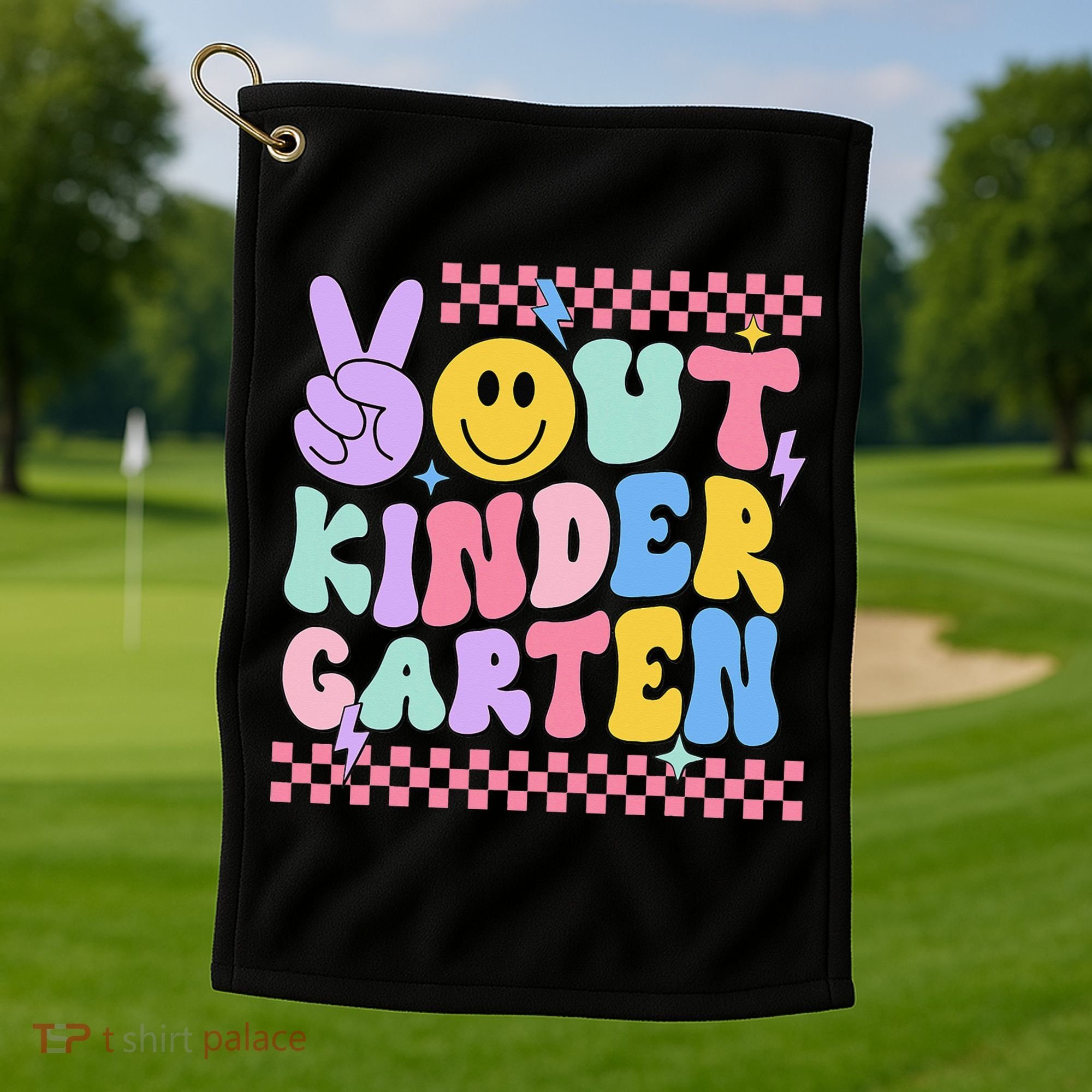 Peace Out Kindergarten Graduation Smile Face Last Day Golf Towel
