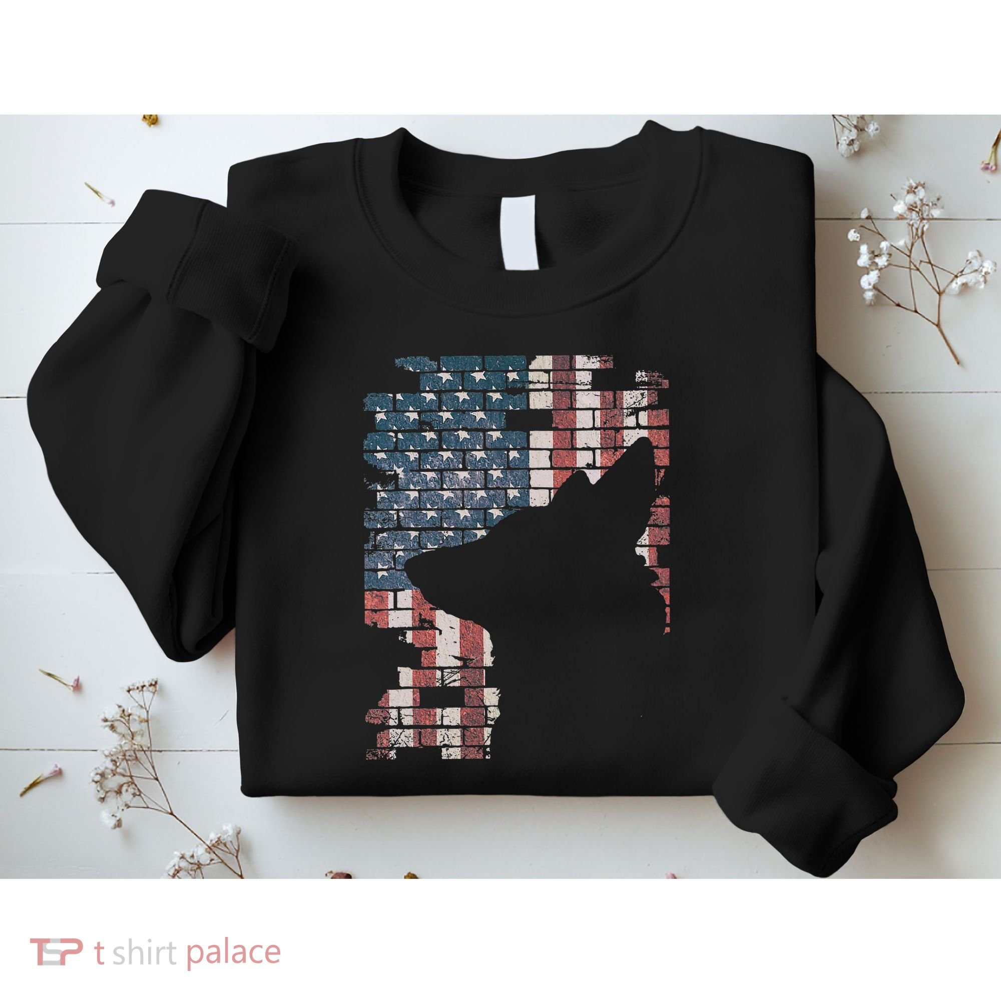 Police Officer K9 Dog Shep PD American Flag Silhouette Print Sweatshirt