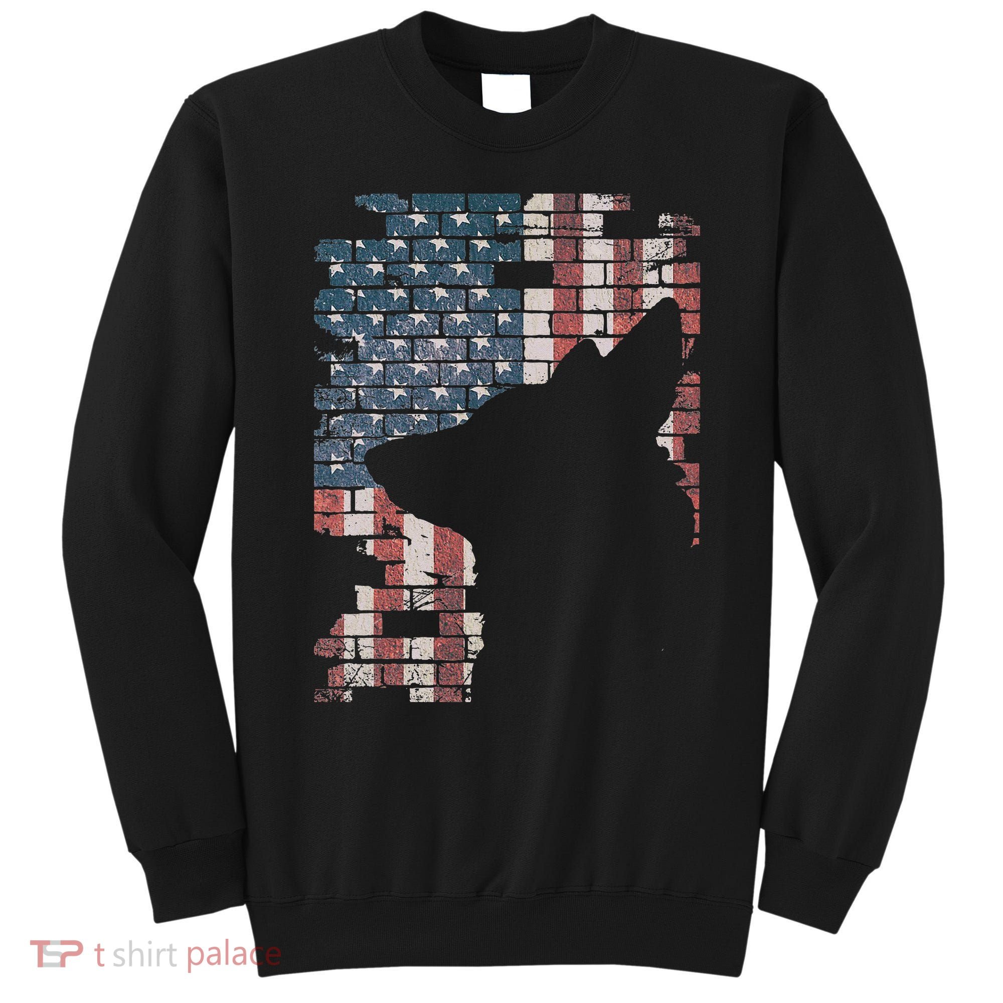 Police Officer K9 Dog Shep PD American Flag Silhouette Print Sweatshirt