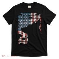 Police Officer K9 Dog Shep PD American Flag Silhouette Print T-Shirt thumb 0