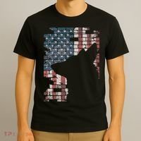 Police Officer K9 Dog Shep PD American Flag Silhouette Print T-Shirt thumb 3