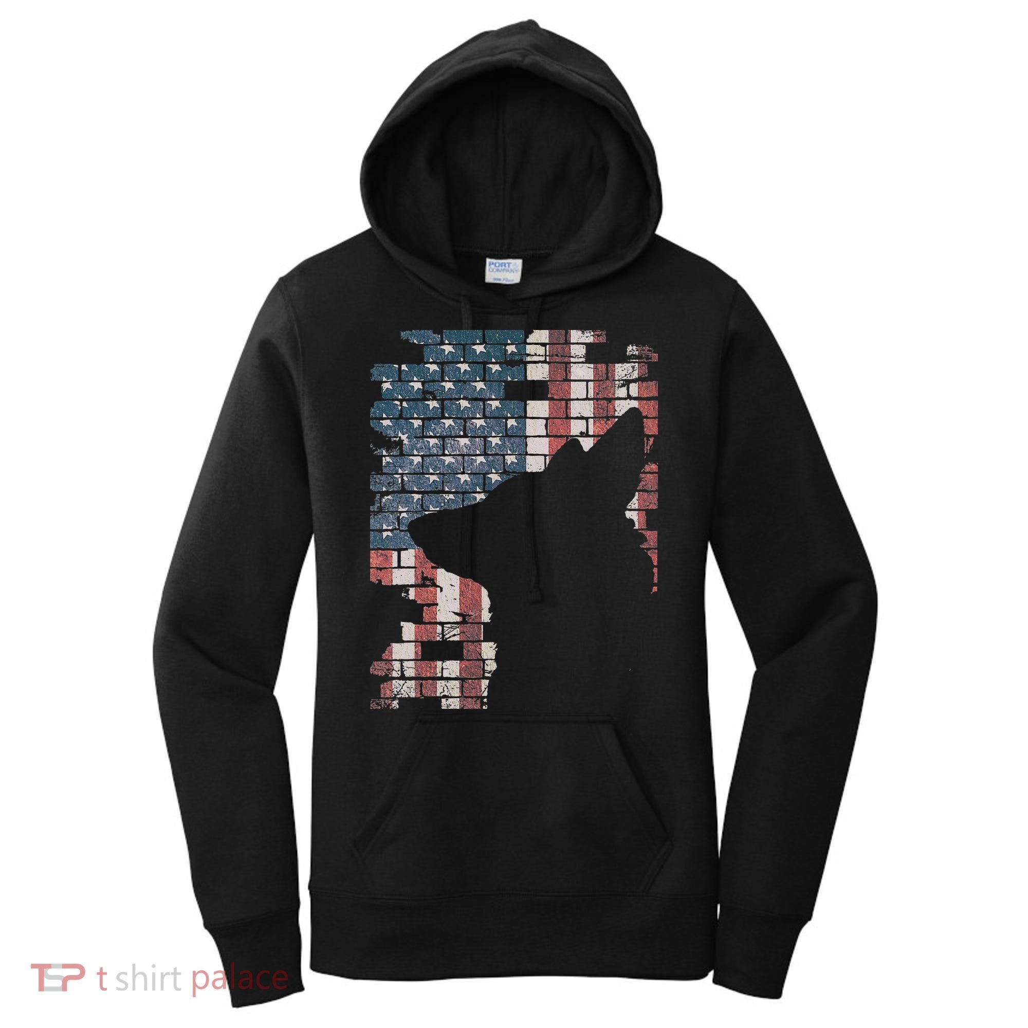 Police Officer K9 Dog Shep PD American Flag Silhouette Print Women's Hoodie