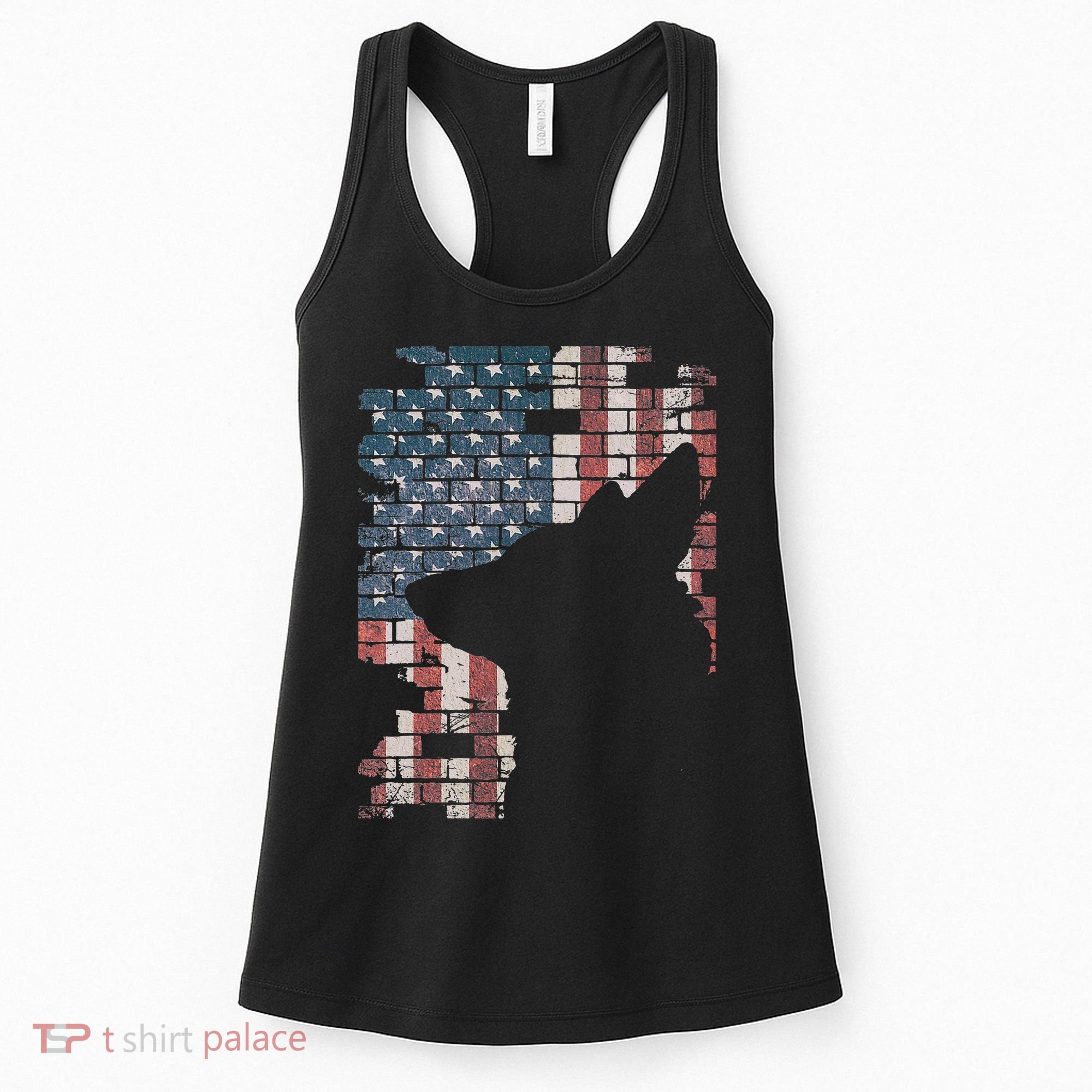 Police Officer K9 Dog Shep PD American Flag Silhouette Print Women's Tank Top