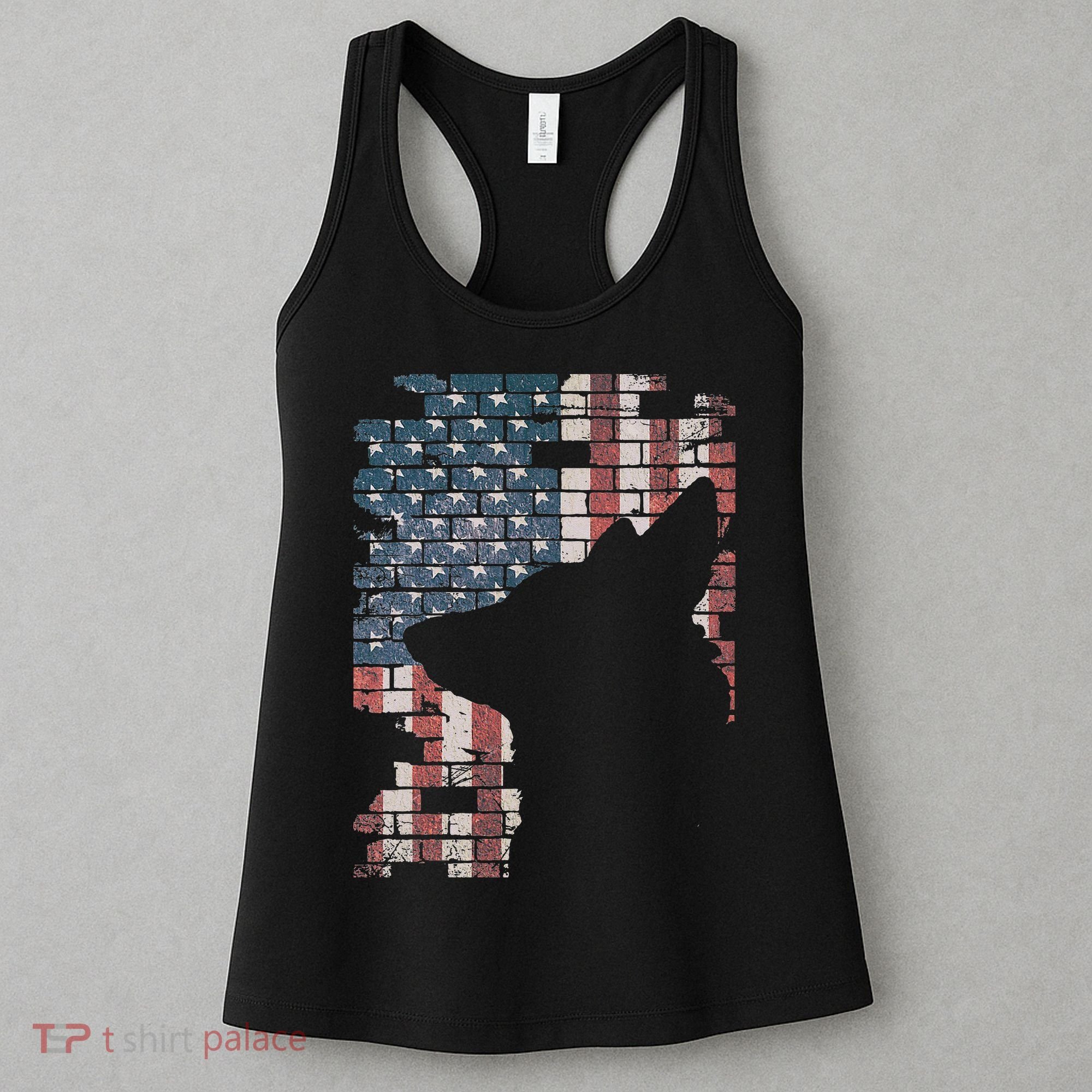 Police Officer K9 Dog Shep PD American Flag Silhouette Print Women's Tank Top