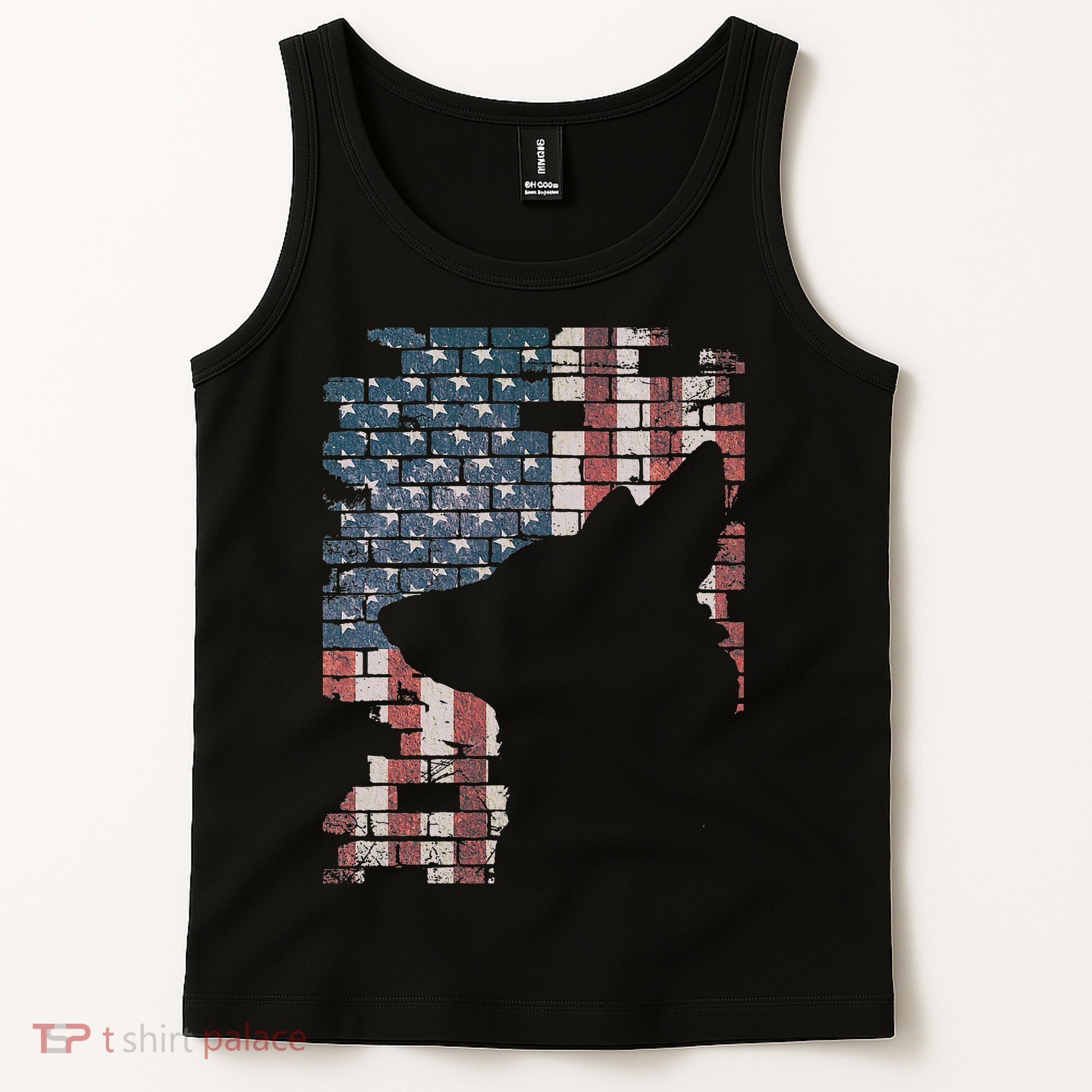 Police Officer K9 Dog Shep PD American Flag Silhouette Print Tank Top